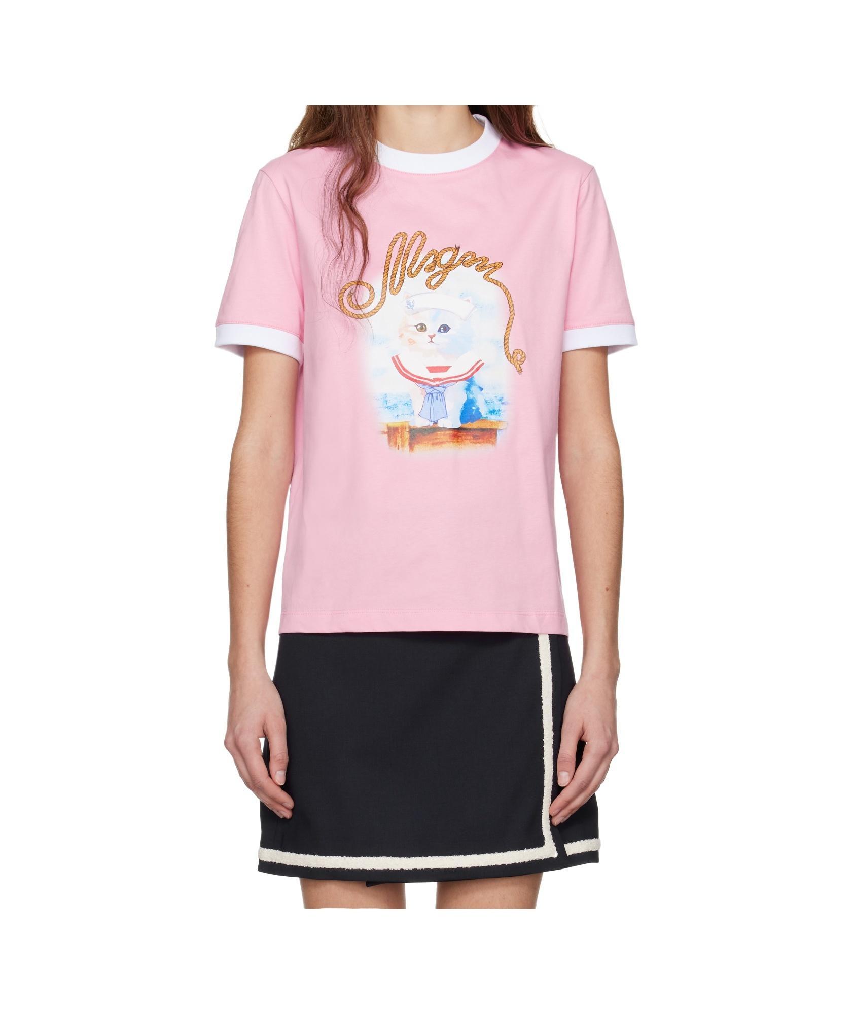 MSGM Pink Sailor Kitty T-shirt In 12 Pink Product Image