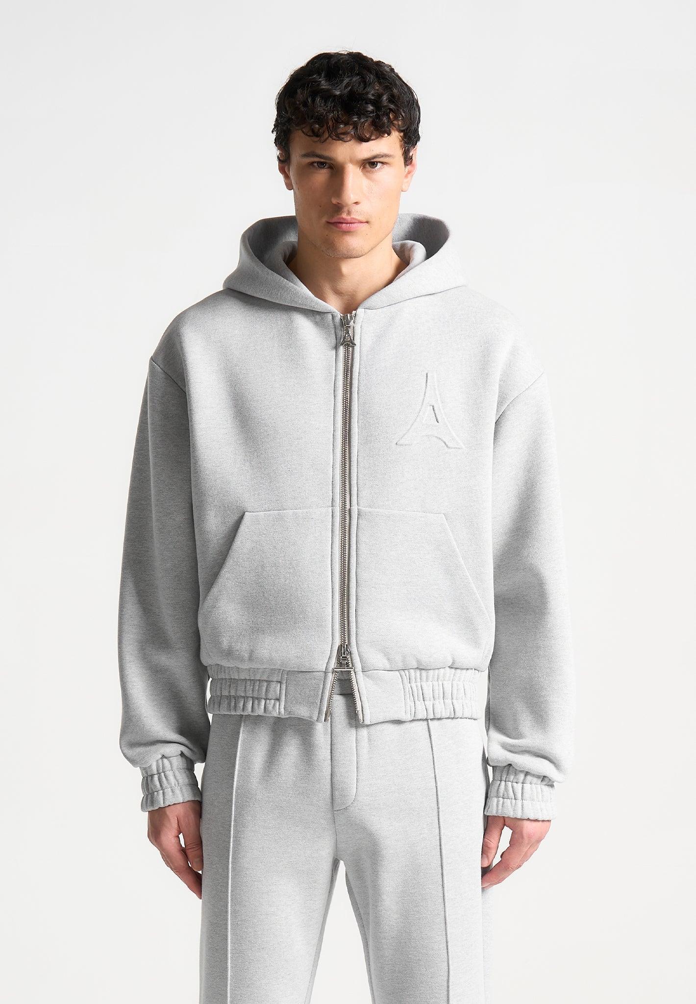 Kevin - Eiffel Embossed Zip Hoodie - Grey Male Product Image