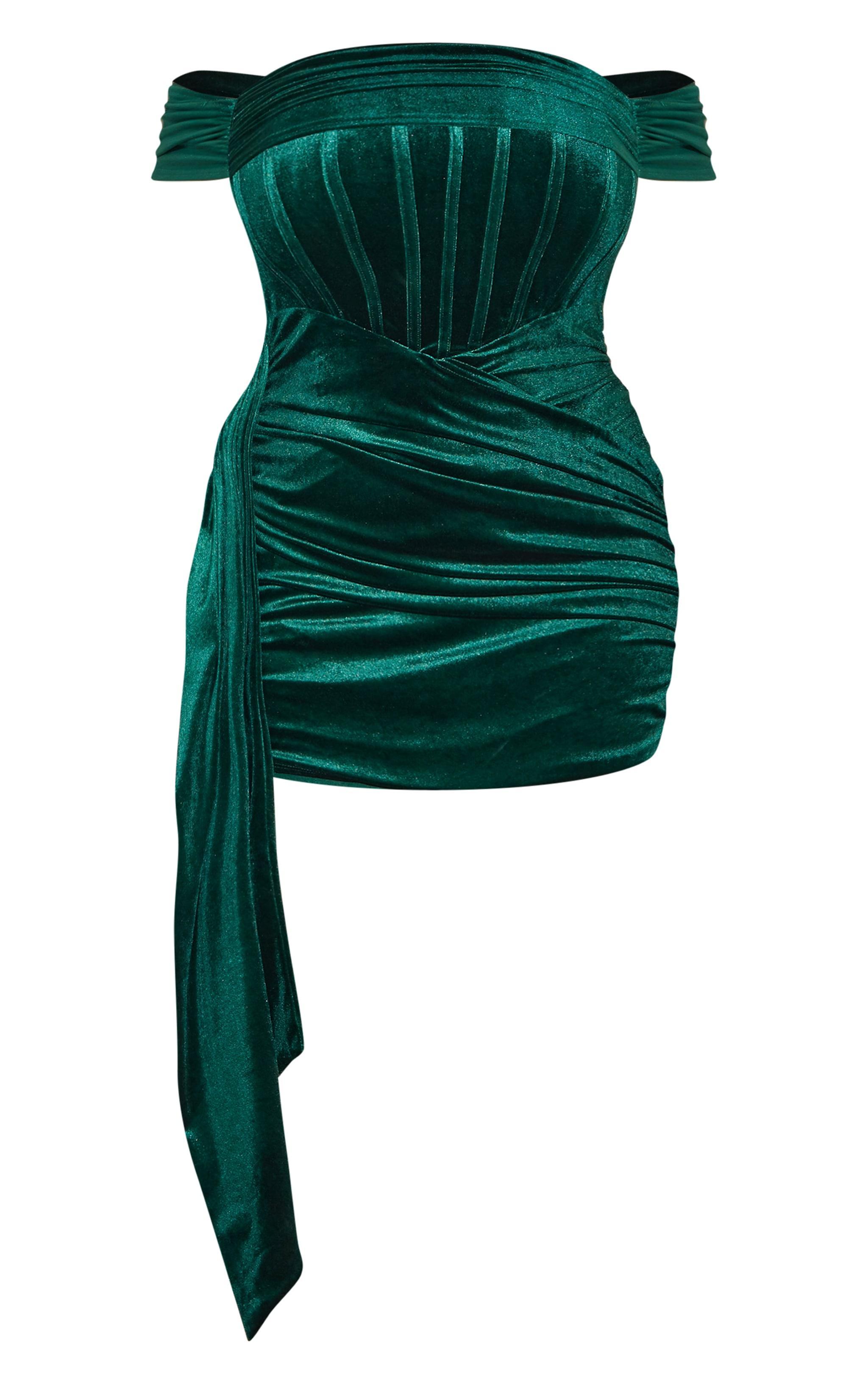 Plus Emerald Green Velour Corset Dress Product Image