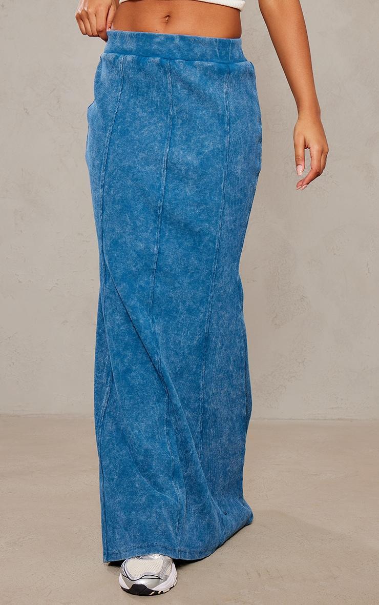 Steel Blue Acid Wash Rib Flippy Maxi Skirt Product Image