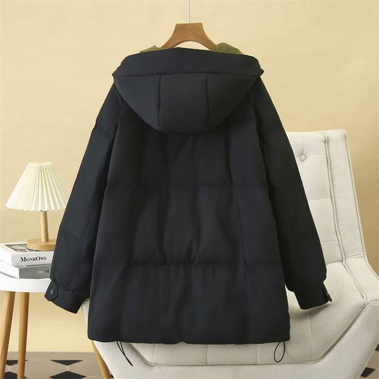 Plus Size Two Tone Hooded Padded Zip Jacket Product Image