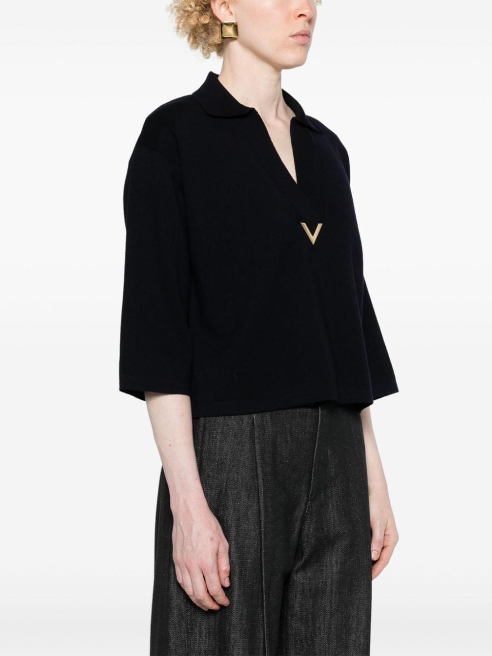 Wool Knit V-neck Sweater In Black Product Image