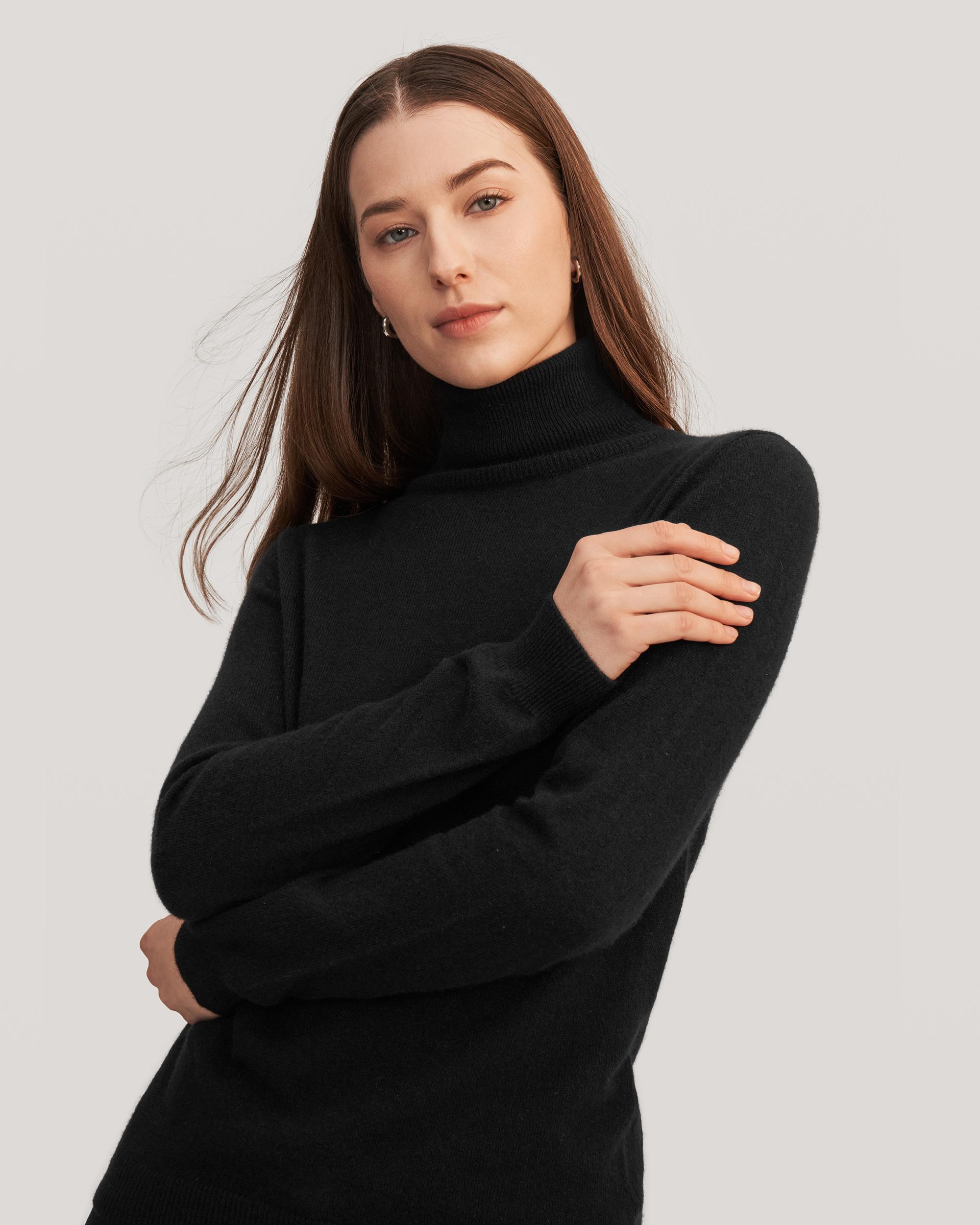 LILYSILK 100% Cashmere Sweater Women Turtleneck Design Wardrobe Must-have Black Product Image