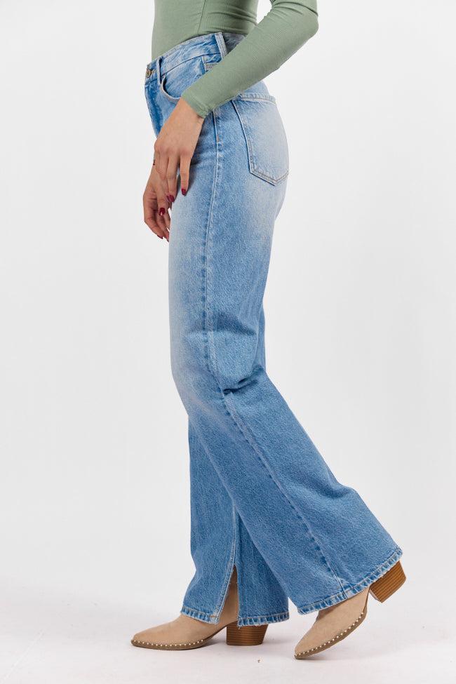 Emily Light Wash 90's Flare Split Hem Wide Leg Jeans SALE Product Image