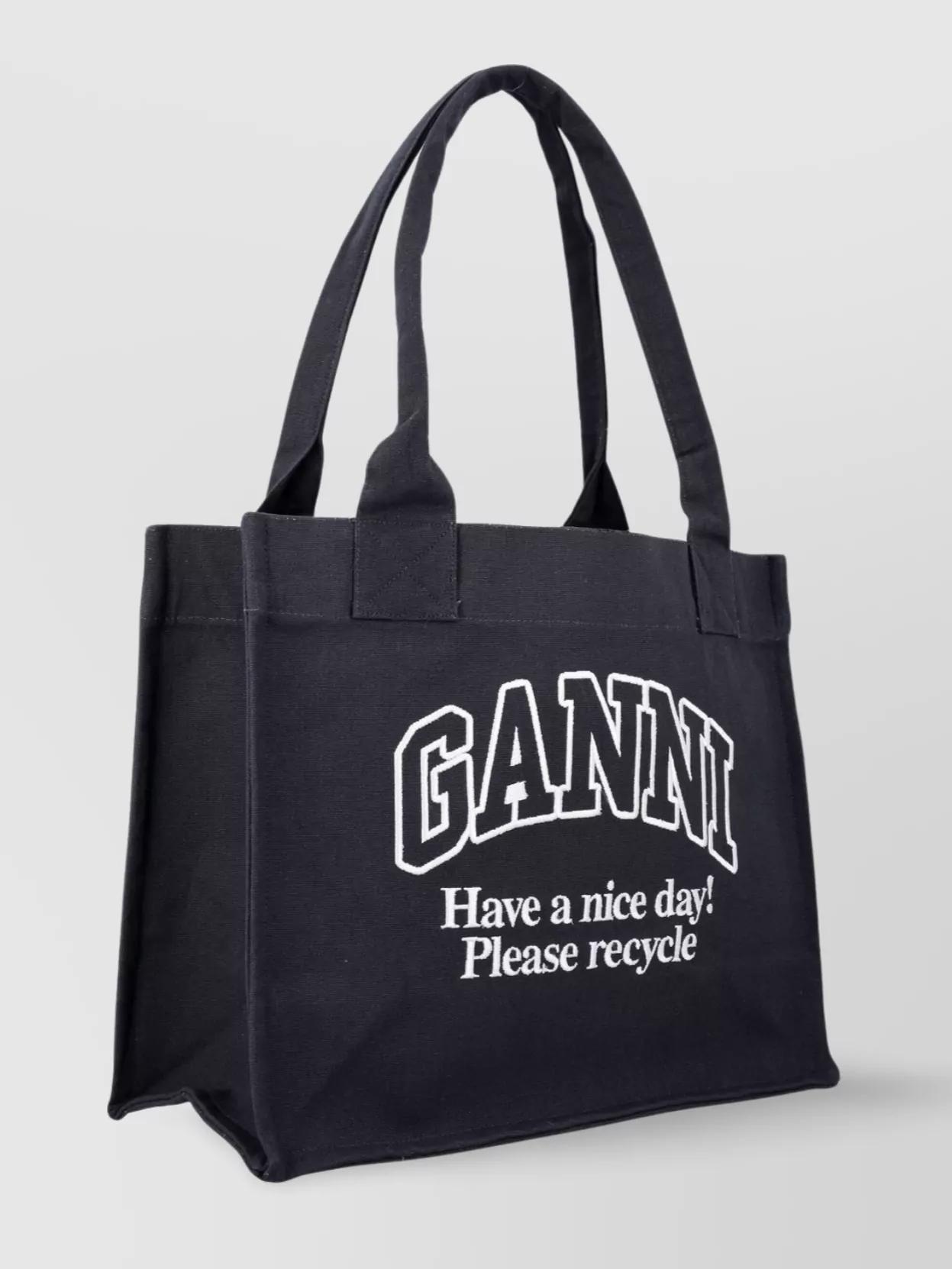 GANNI Black Shopper With Embroidered Logo On The Front In Denim Woman In Multicolor Product Image