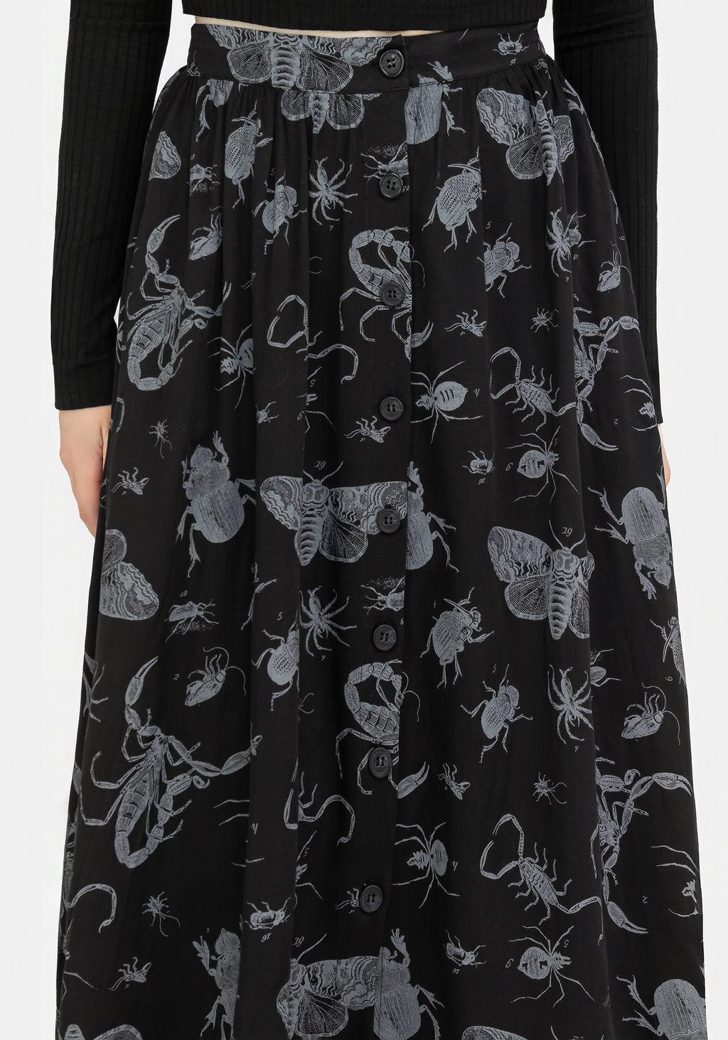 Parasite Bugs Button Front Midi Skirt - Black Product Image