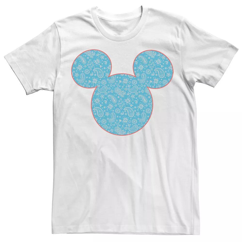 Disney's Mickey & Friends Mickey Men's Blue Paisley Fill Tee, Size: Medium, White Product Image