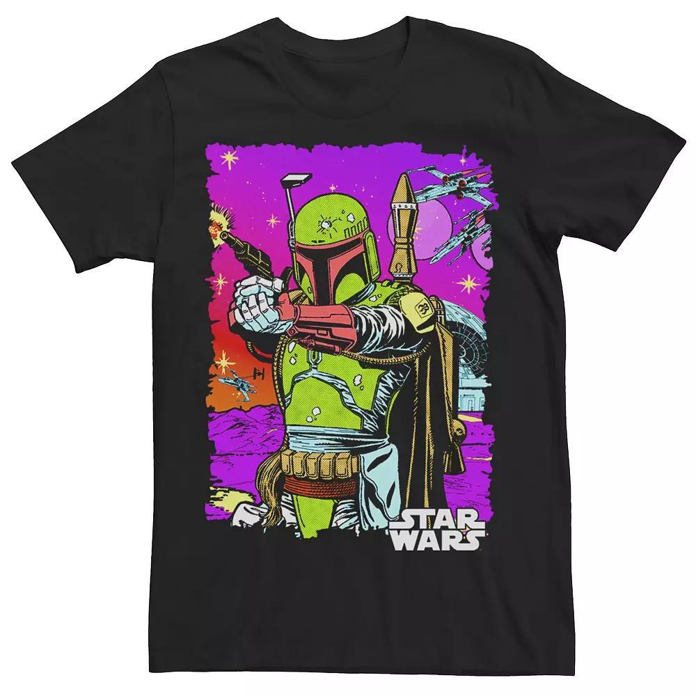 Men's Star Wars Boba Fett Vibrant Neon Comic Cutout Tee, Size: XL, Black Product Image