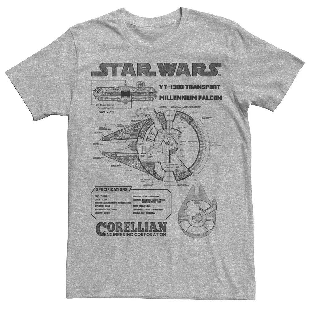 Men's Star Wars Corellian Millennium Falcon Schematic Tee, Size: Small, Athletic Grey Product Image
