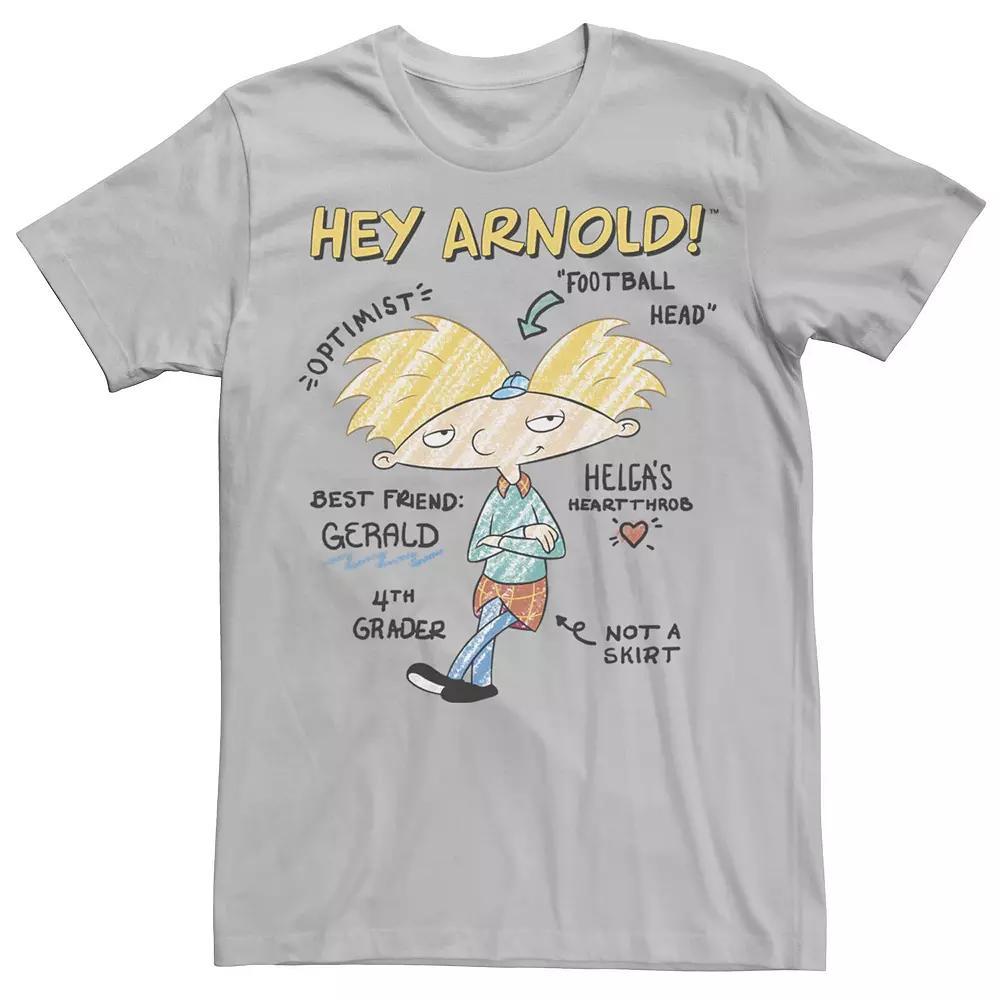 Men's Hey Arnold Attribute Diagram Sketch Tee, Size: Small, Silver Product Image