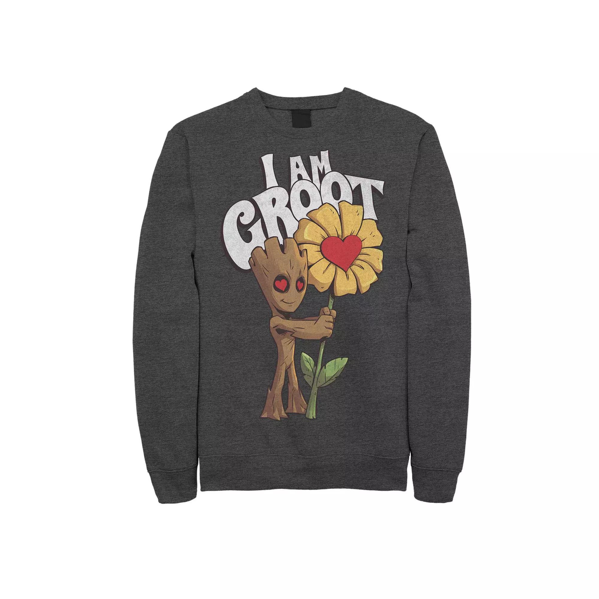 Men's Marvel Groot Heart Eyes Flower Fleece, Size: Small, Grey Heather Product Image