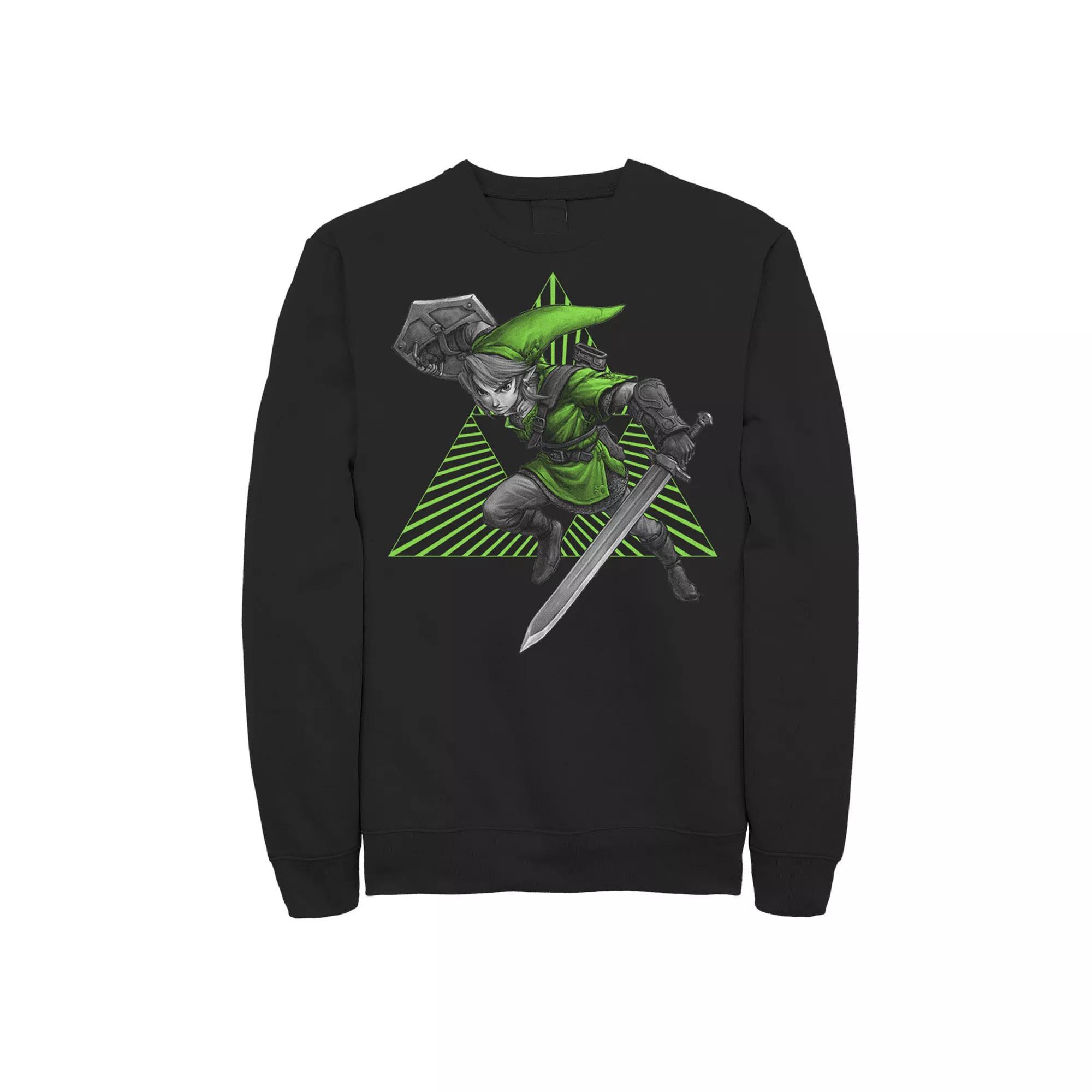 Men's Zelda Link Triforce Action Shot Sweatshirt, Size: Medium, Black Product Image