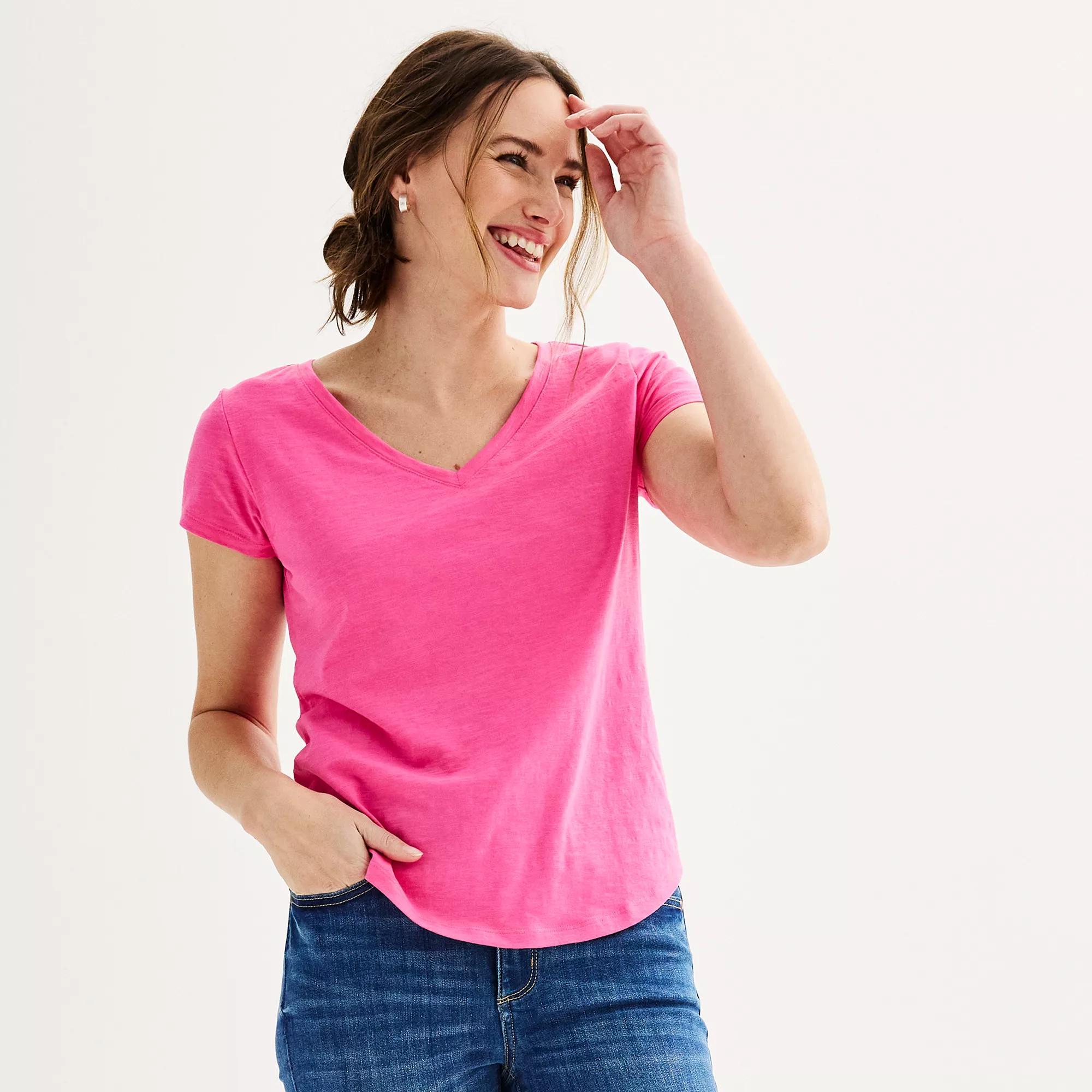 Petite Sonoma Goods For Life® Everyday Short Sleeve V-Neck Tee, Women's, Size: Medium Petite, Pink Theme Product Image