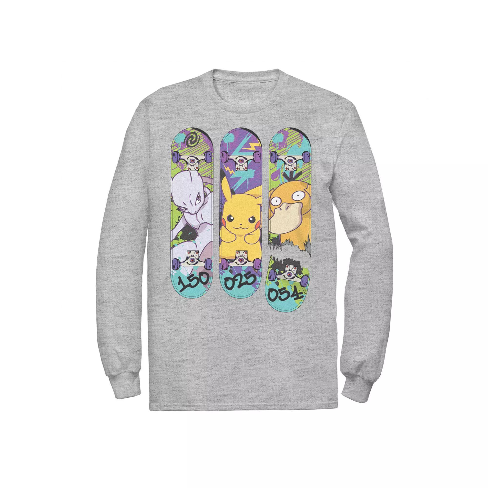 Big & Tall Pokemon Mewtwo Pikachu Psyduck Long Sleeve Tee, Men's, Size: XXL Tall, Athletic Grey Product Image