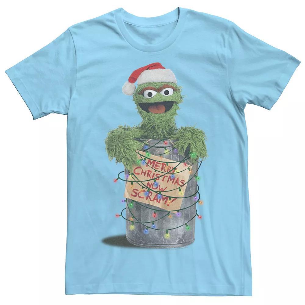 Men's Sesame Street Holidays Christmas Lights Grouch Tee, Size: XS, Light Blue Product Image