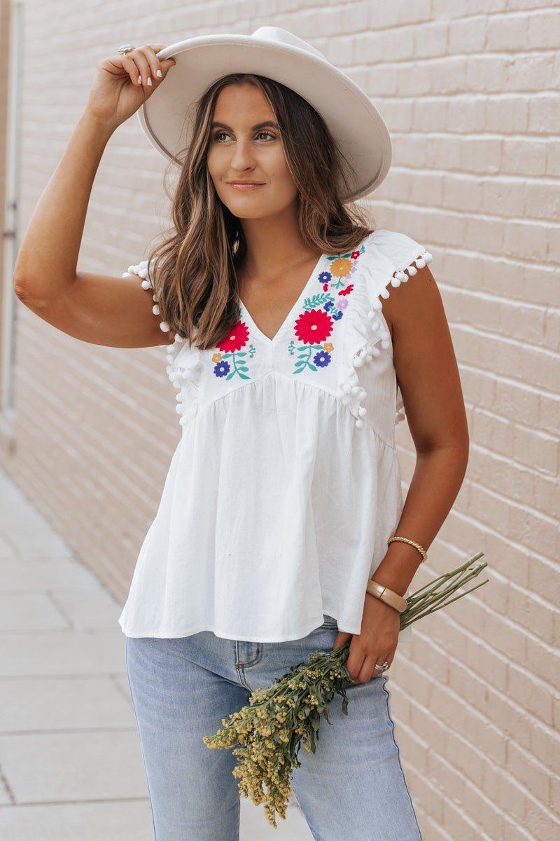 White Floral Embroidered Top - FINAL SALE Product Image