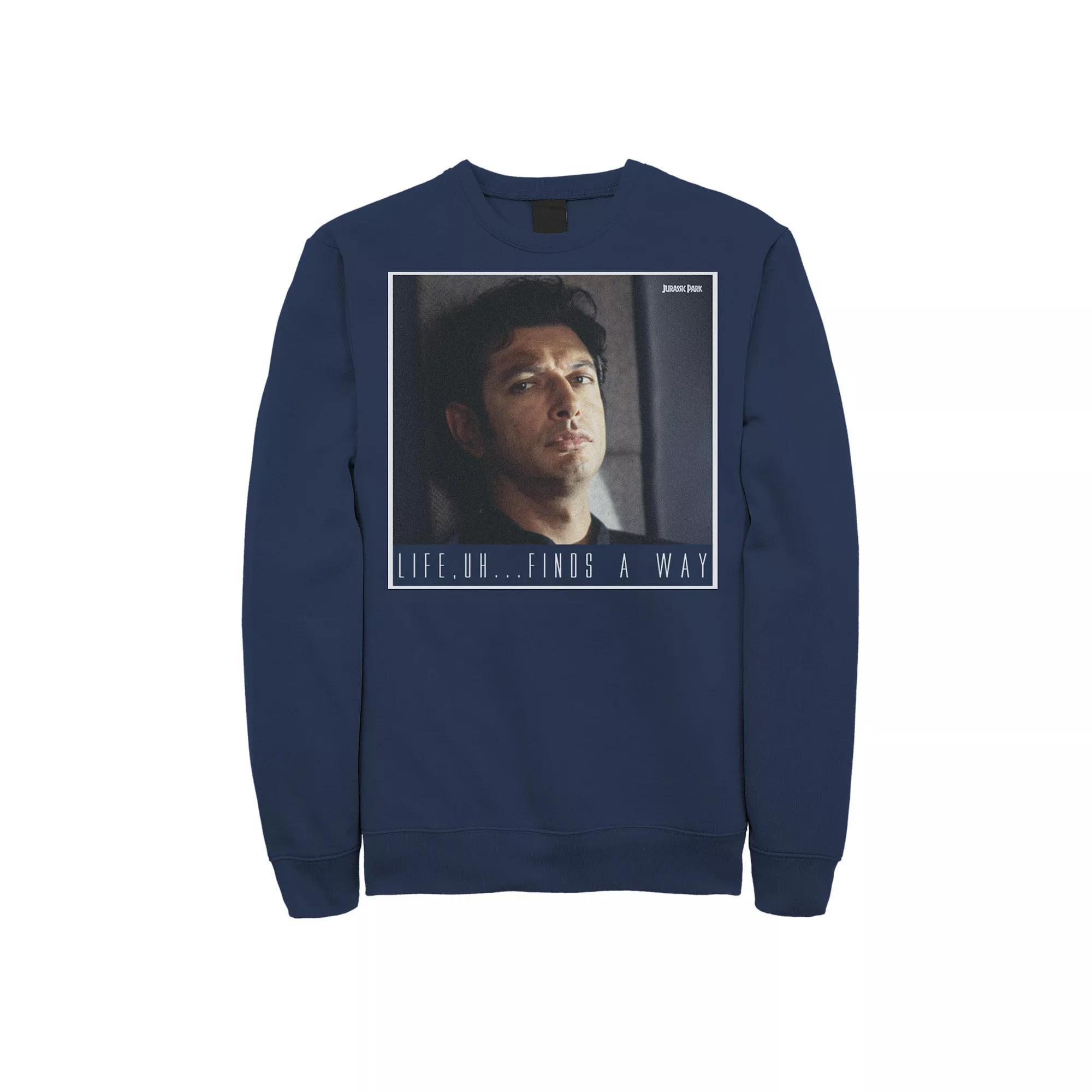 Men's Jurassic Park Ian Malcolm Life Finds A Way Sweatshirt, Size: Medium, Blue Product Image