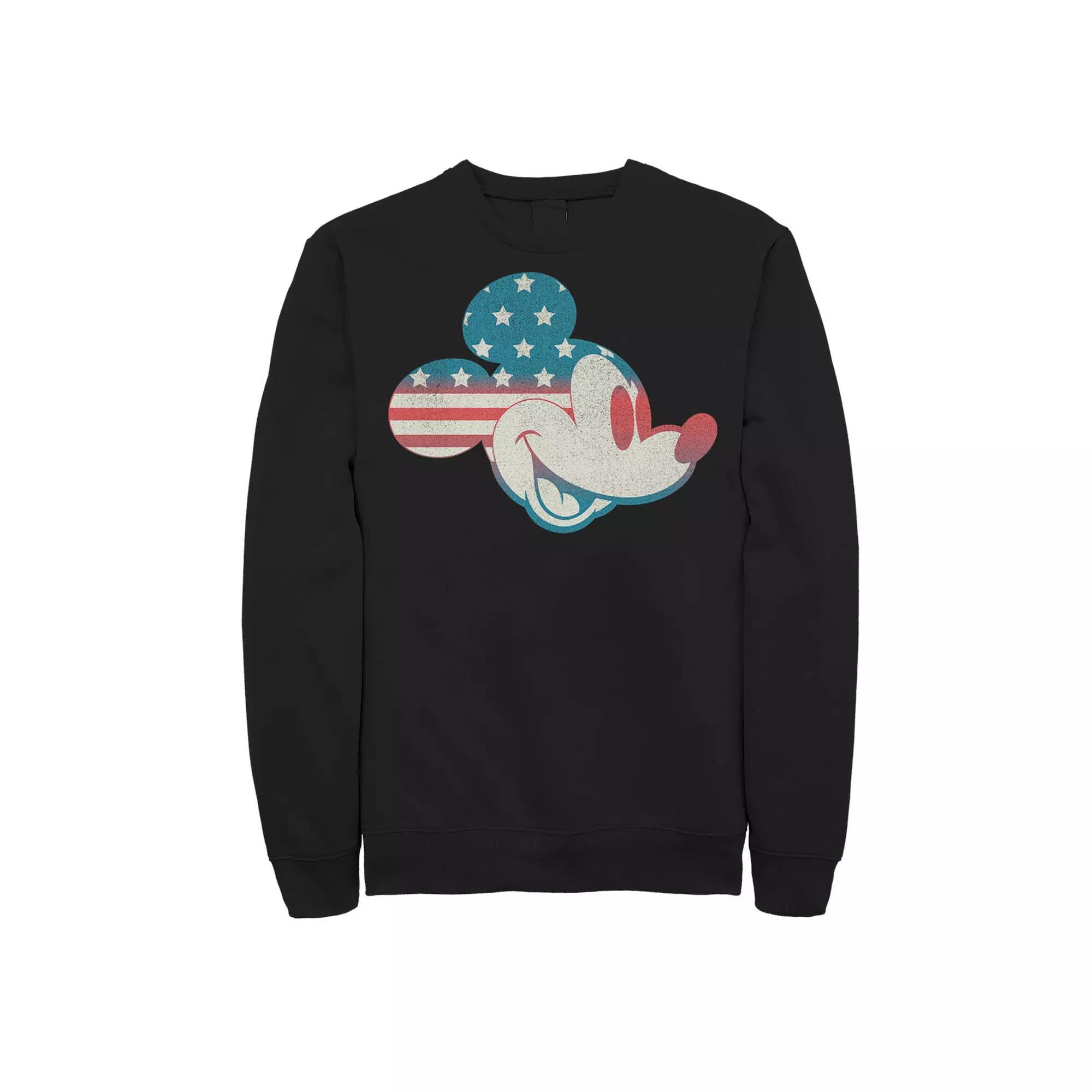 Disney's Mickey & Friends Big & Tall Mickey American Flag Fill Fleece Sweatshirt, Men's, Size: 5XL, Black Product Image