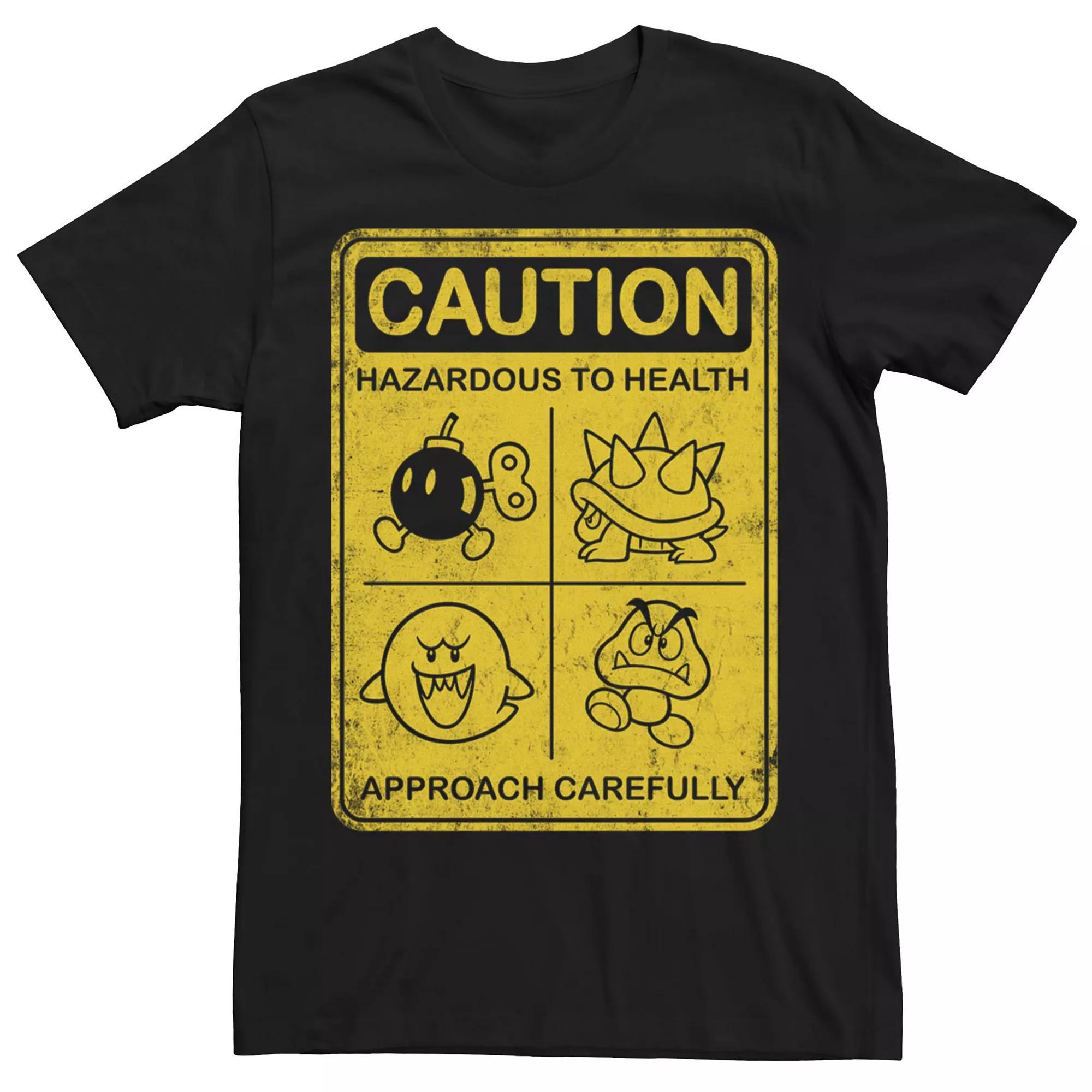 Men's Nintendo Super Mario Caution Sign Tee, Size: Medium, Black Product Image