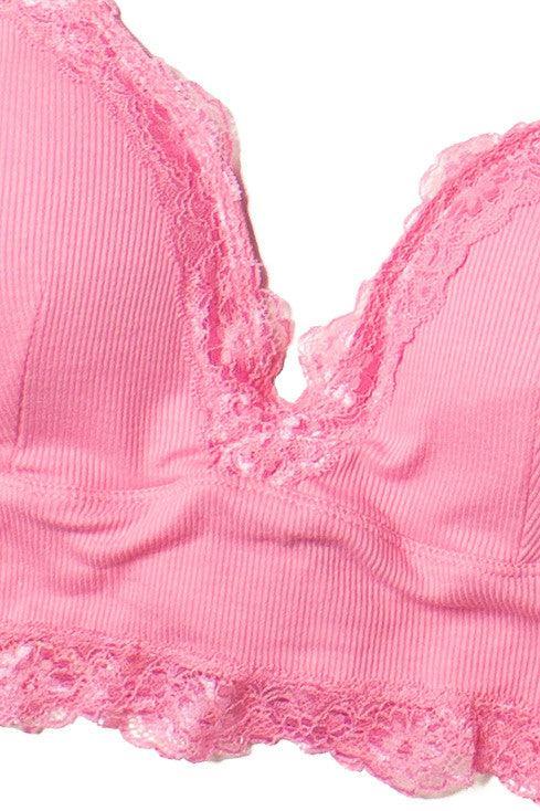 Candy Pink Lace Trim Padded Bralette Product Image
