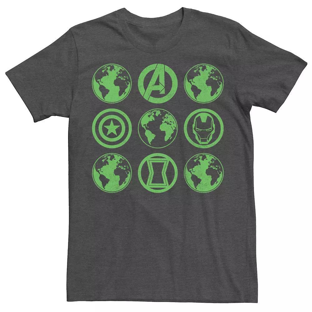 Men's Marvel Avengers Green Globes and Logos Tee, Size: Small, Grey Heather Product Image