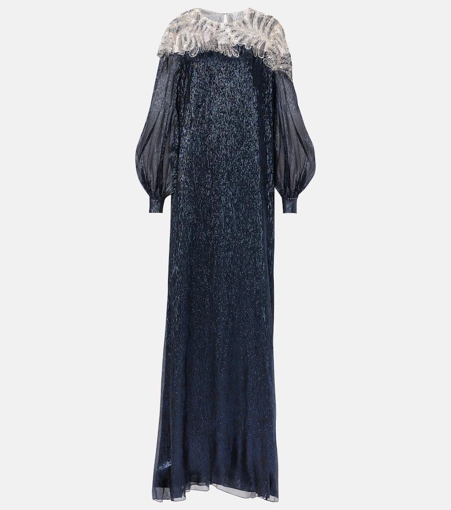 OSCAR DE LA RENTA Crystal-embellished Mousseline Kaftan In Blue Product Image