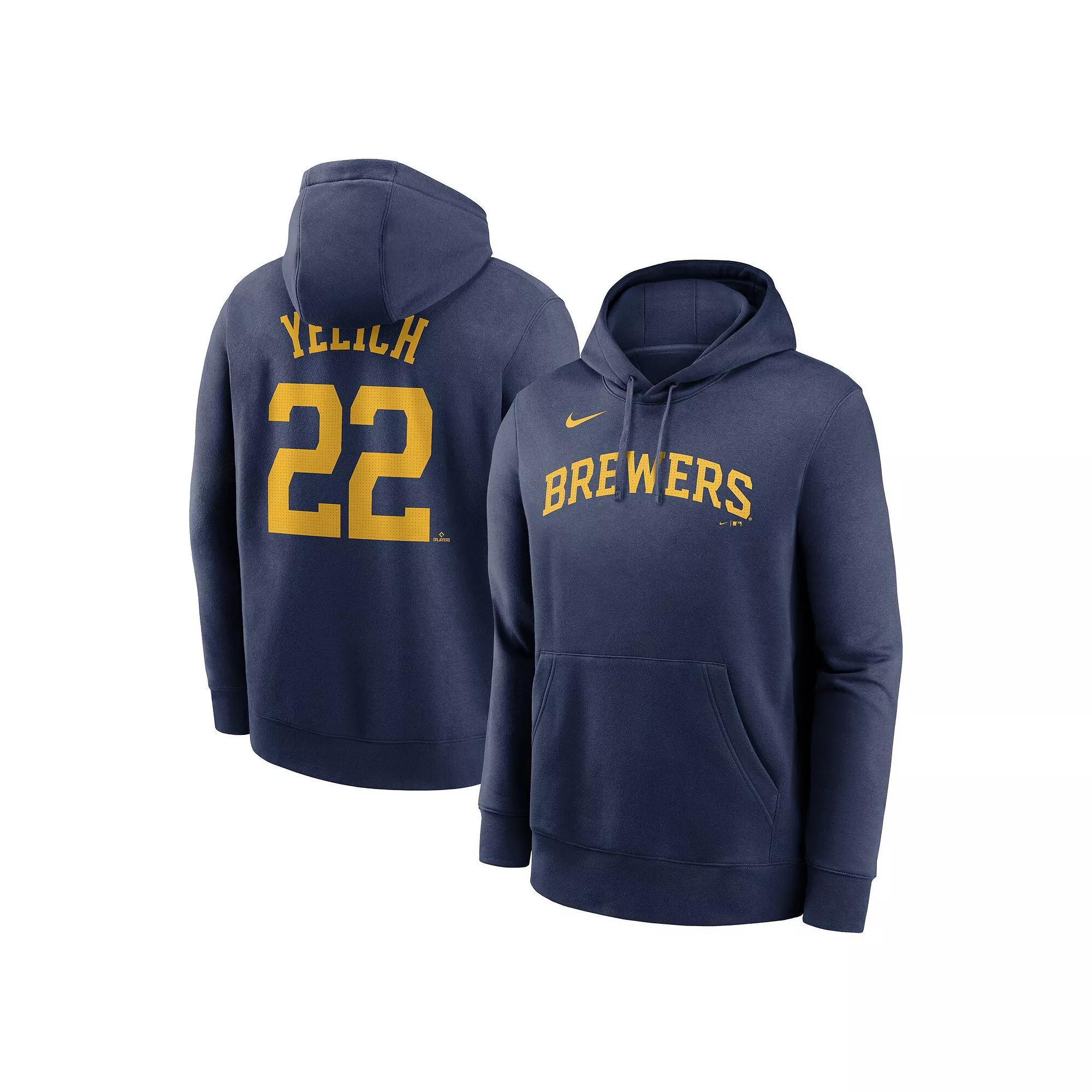 Men's Nike Christian Yelich Navy Milwaukee Brewers Player Name & Number Club Pullover Hoodie,  Product Image