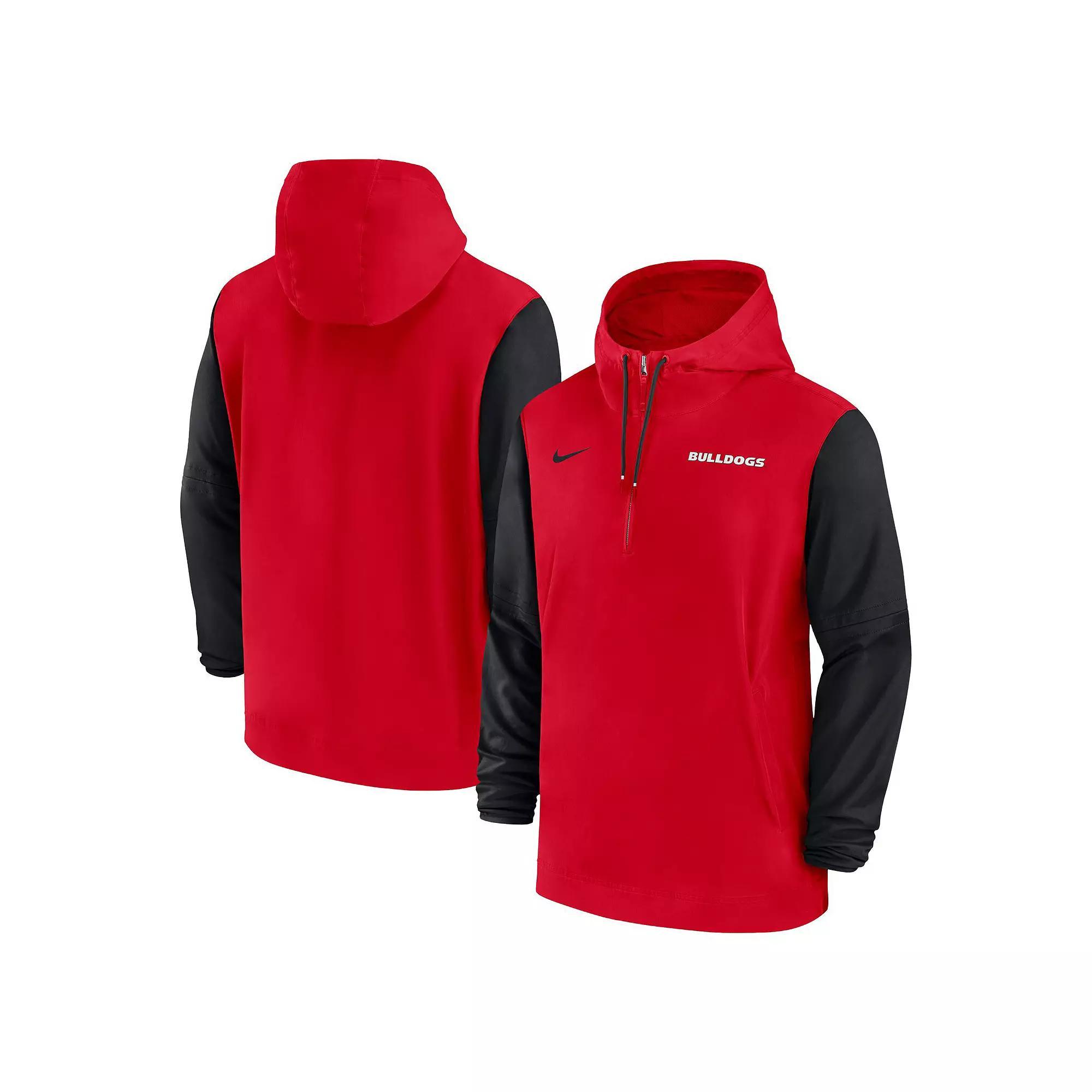 Georgia Bulldogs Sideline Pre-Game Player Nike Men's College 1/2-Zip Hooded Jacket Product Image