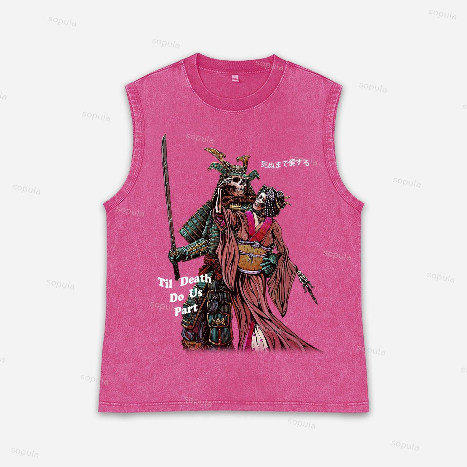 Until Death Us Do Part Skull Samurai Graphics Acid Washed Tank Top Product Image