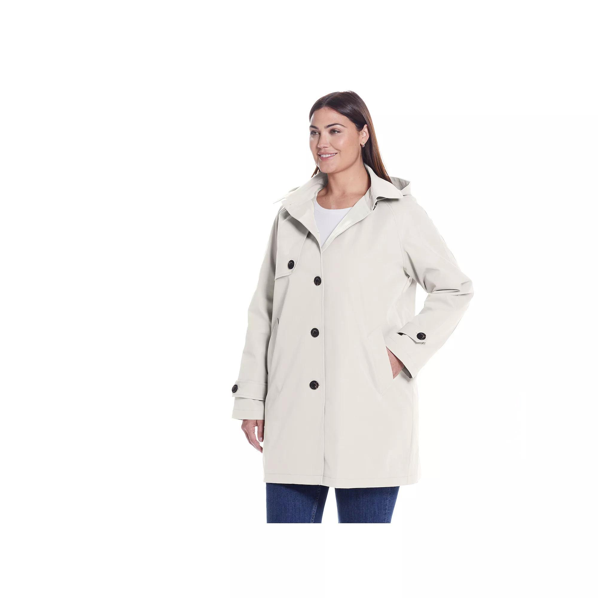 Plus Size Weathercast Lightweight Button Front Hooded Topper Jacket, Women's, Size: 1XL, White Product Image