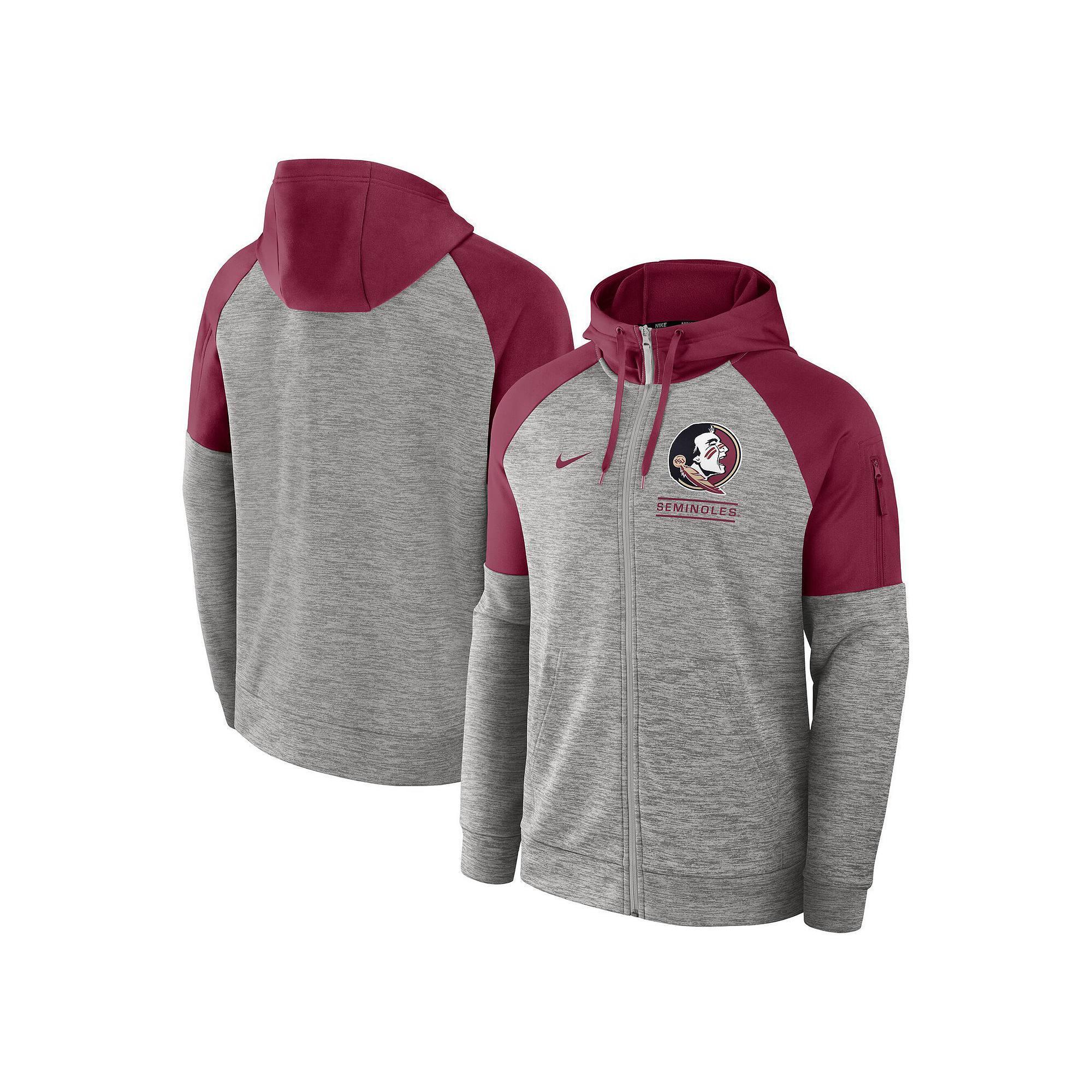 Men's Nike Heather Gray Florida State Seminoles Fitness Raglan��Performance Full-Zip Hoodie, Size: Small, Grey Product Image