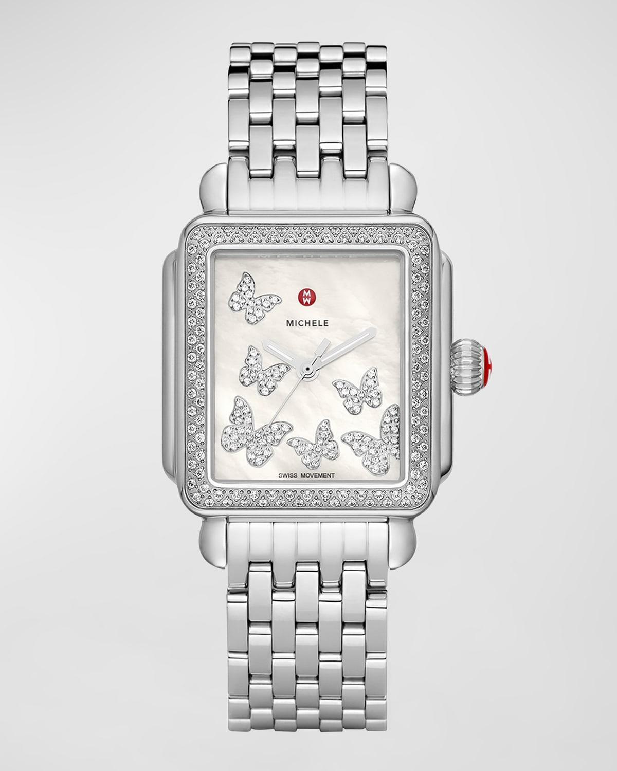 Womens Deco Stainless Steel Diamond Butterfly Watch Product Image