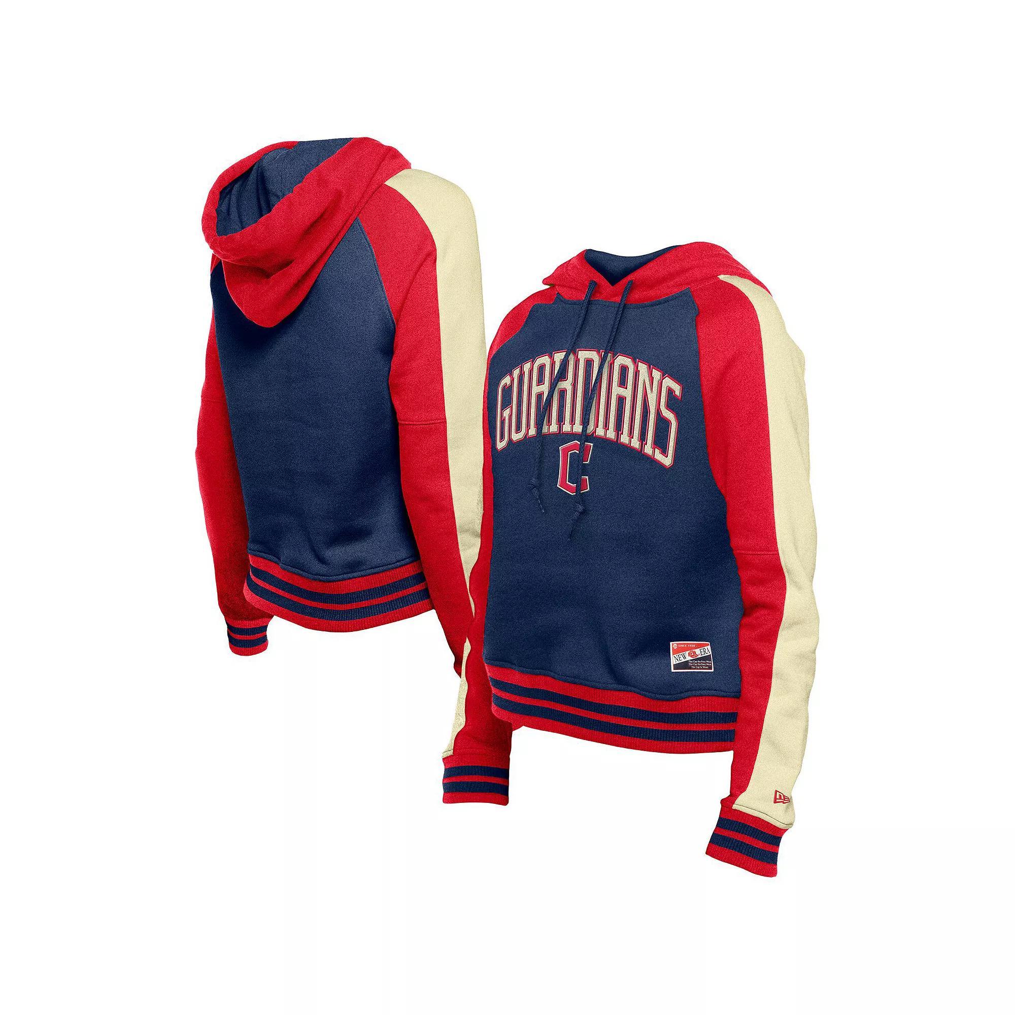 Women's New Era  Navy Cleveland Guardians Cooperstown Collection Cropped Raglan Pullover Hoodie, Size: Large, Grd Blue Product Image