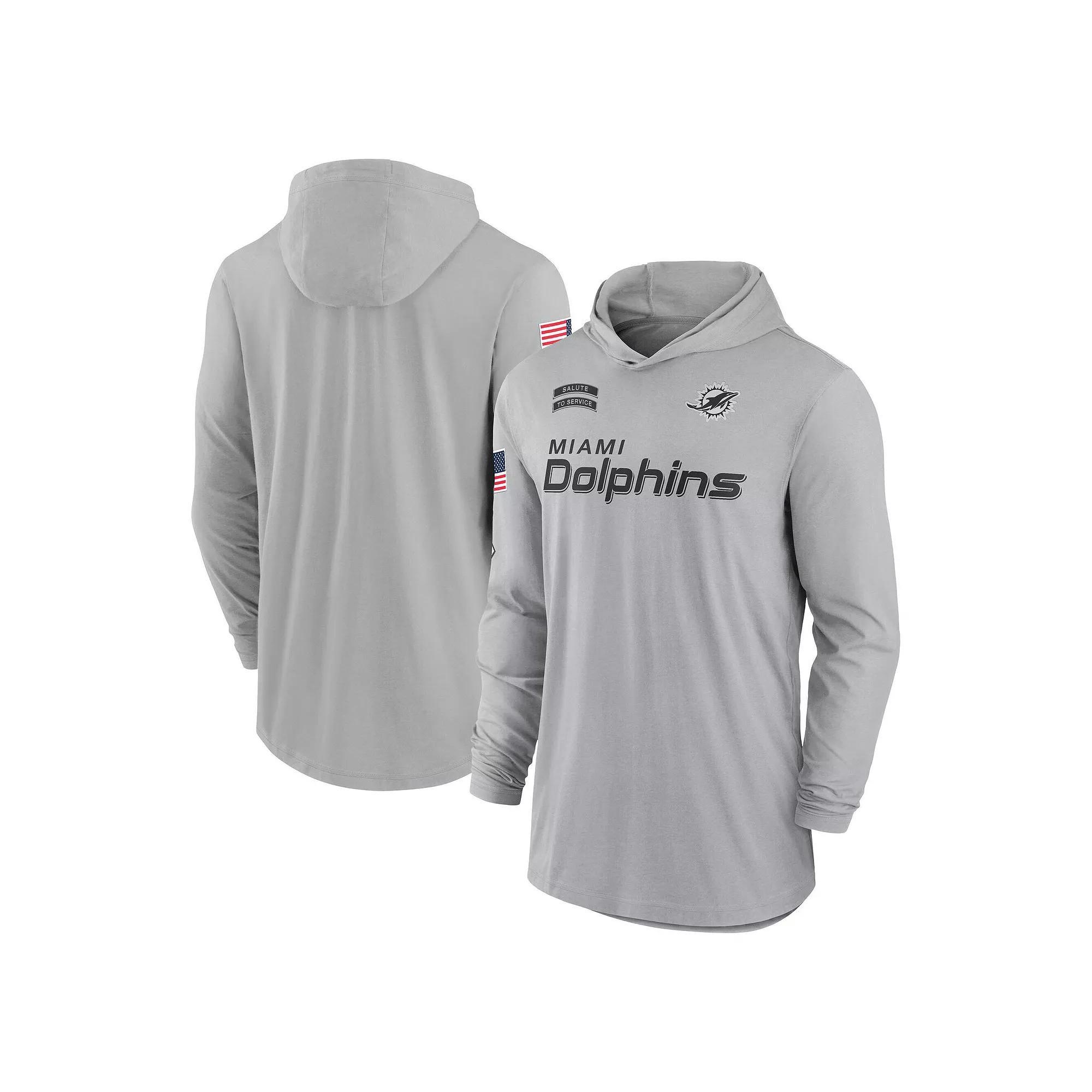Men's Nike Gray Miami Dolphins 2024 Salute to Service Lightweight Performance Long Sleeve Hooded T-Shirt,  Product Image