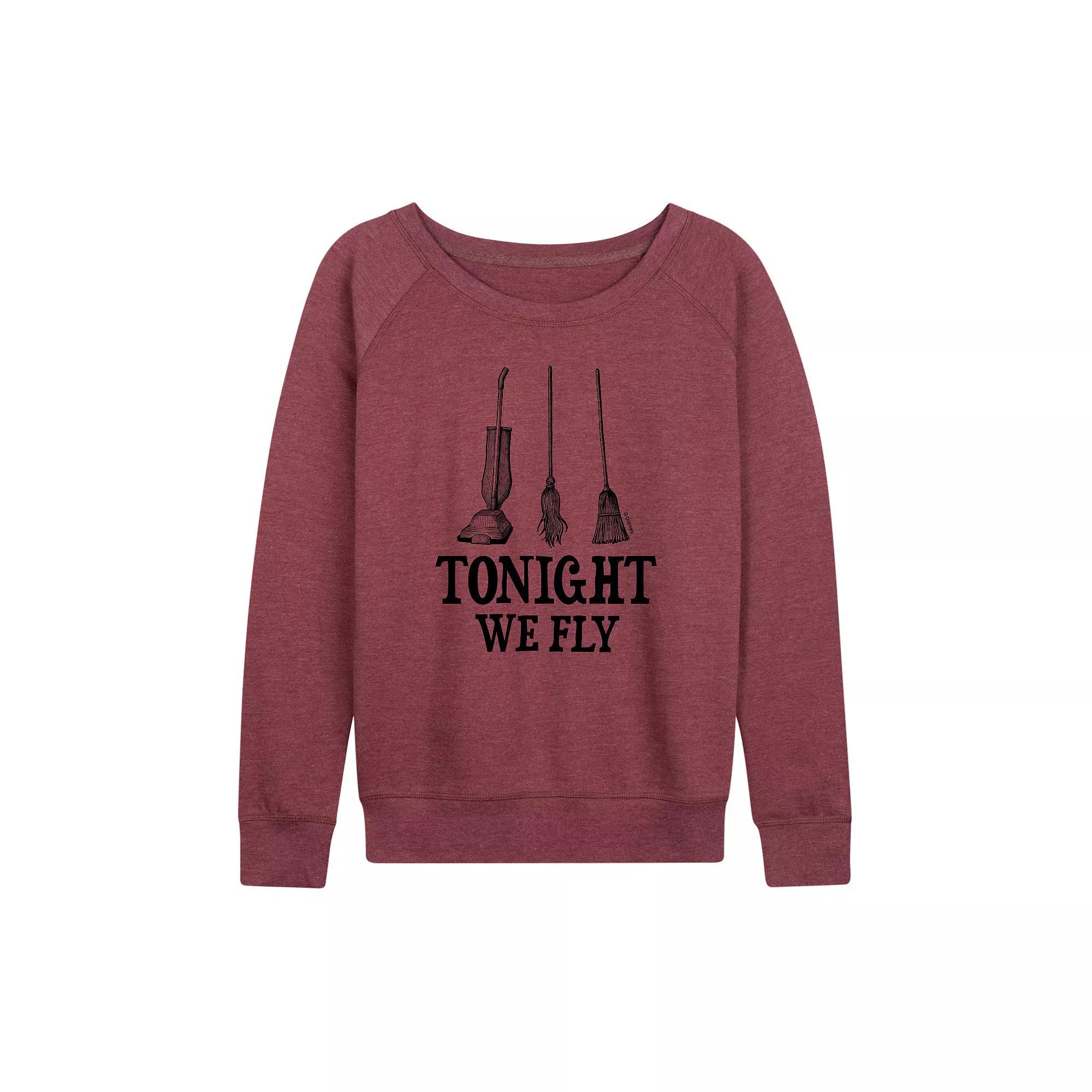 Disney's Hocus Pocus Women's Tonight We Fly French Terry Long Sleeve Tee, Size: XXL, Grey Dark Red Product Image