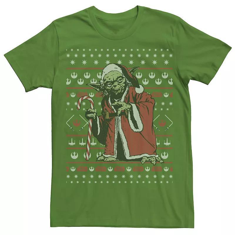 Mens Star Wars Santa Yoda Ugly Christmas Sweater Tee Kelly Grey Product Image