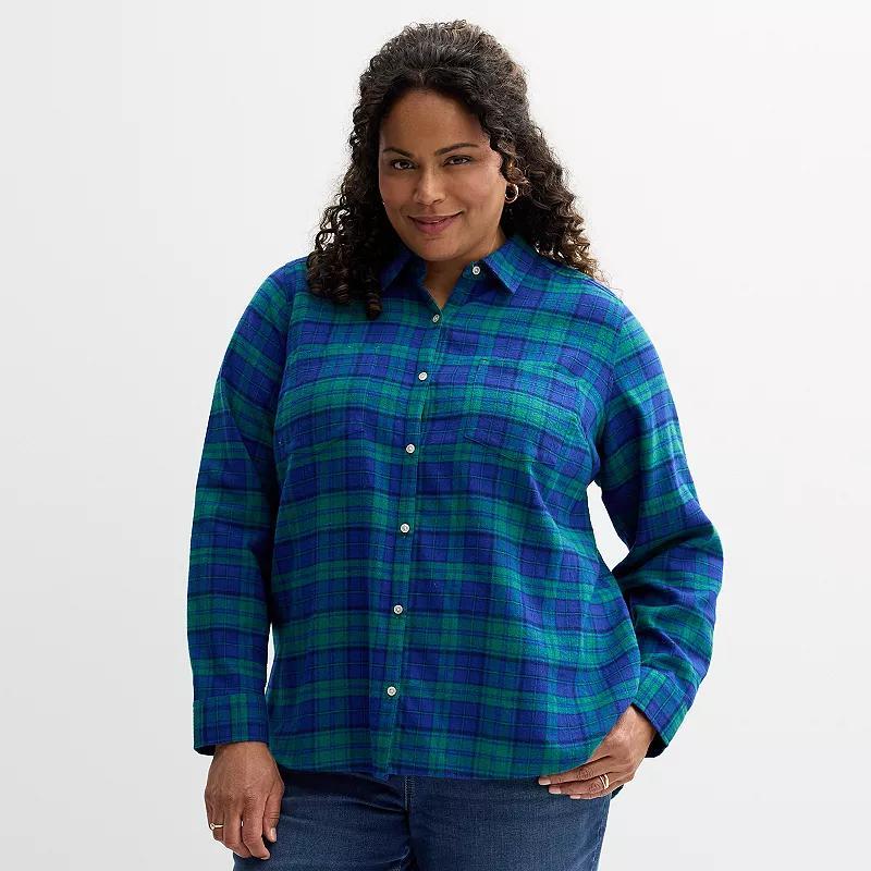 Plus Size Croft & Barrow® The Extra Soft Plaid Flannel Shirt, Women's, Size: 1XL, Red Buffalo Check Product Image