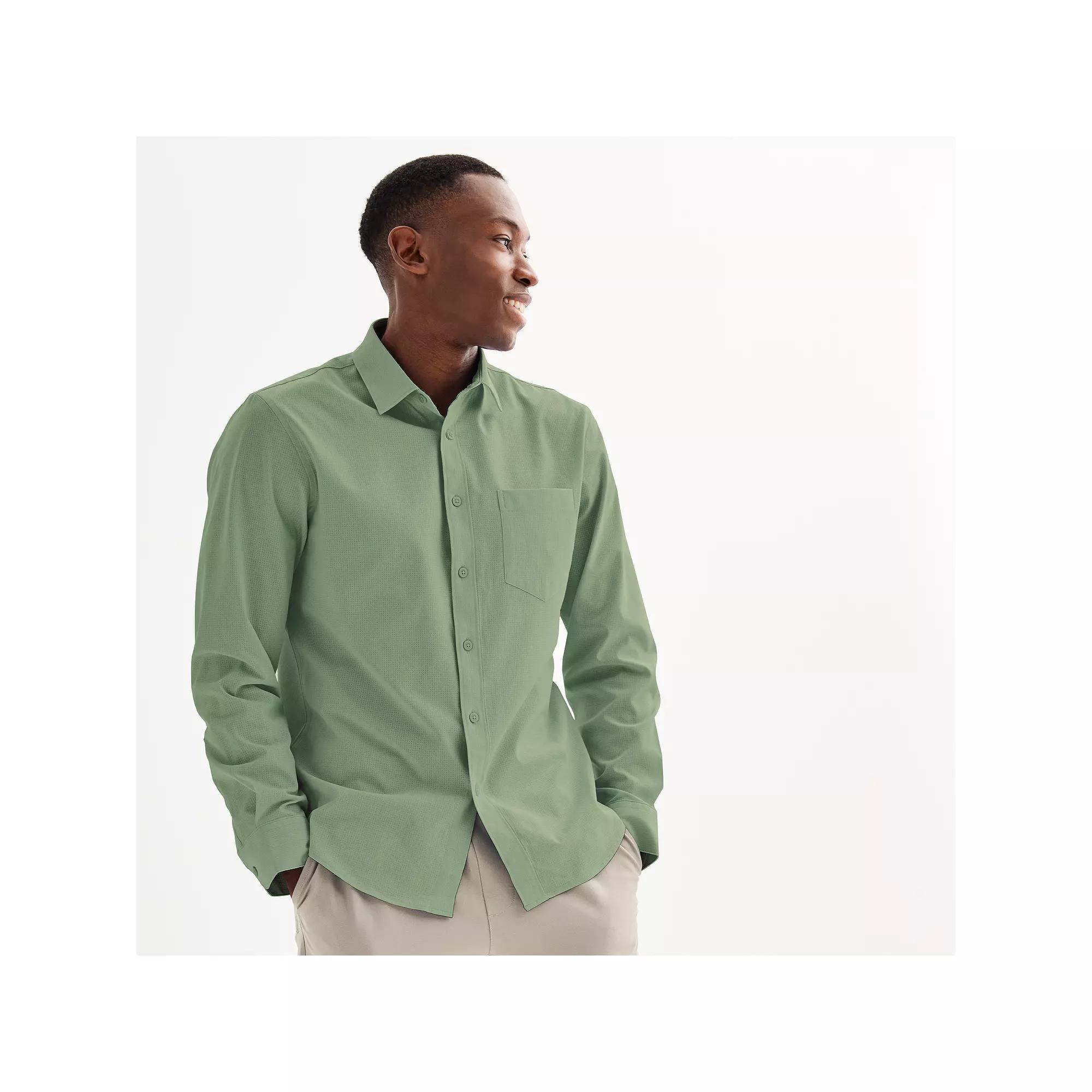 Men's FLX Slim Performance Untucked-Fit Button Down Long Sleeve Shirt, Size: Large SLIM, Sage Green Product Image