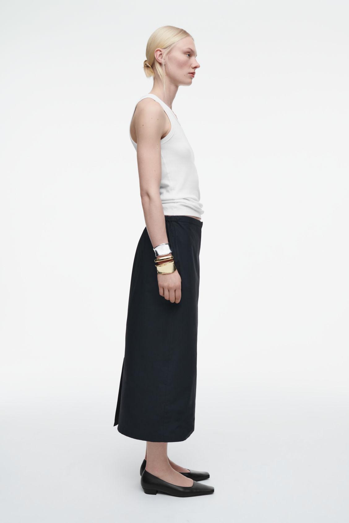 COTTON DRAWSTRING MIDI SKIRT Product Image