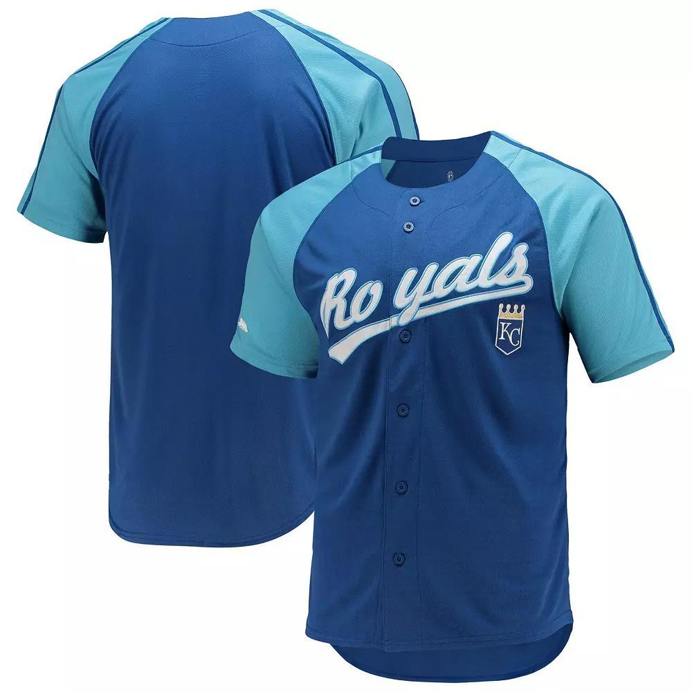 Men's Stitches Royal Kansas City Royals Button-Down Raglan Replica Jersey, Size: Small, Blue Product Image