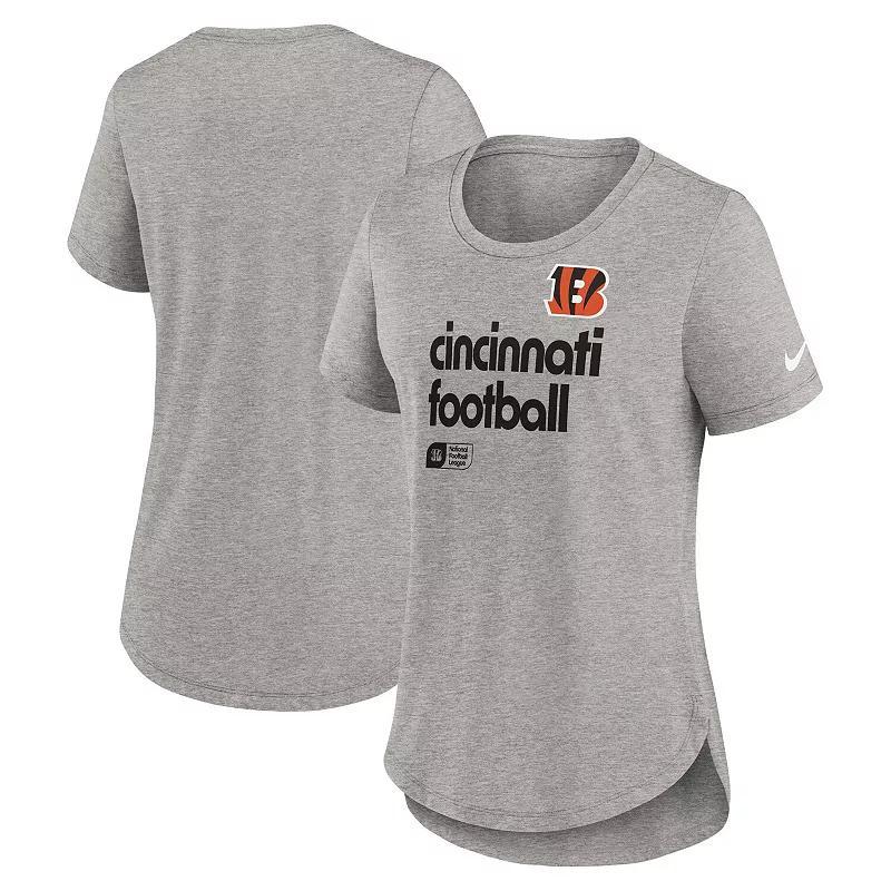 Women's Nike  Heather Gray Cincinnati Bengals Fashion Tri-Blend T-Shirt, Size: Large, Grey Product Image