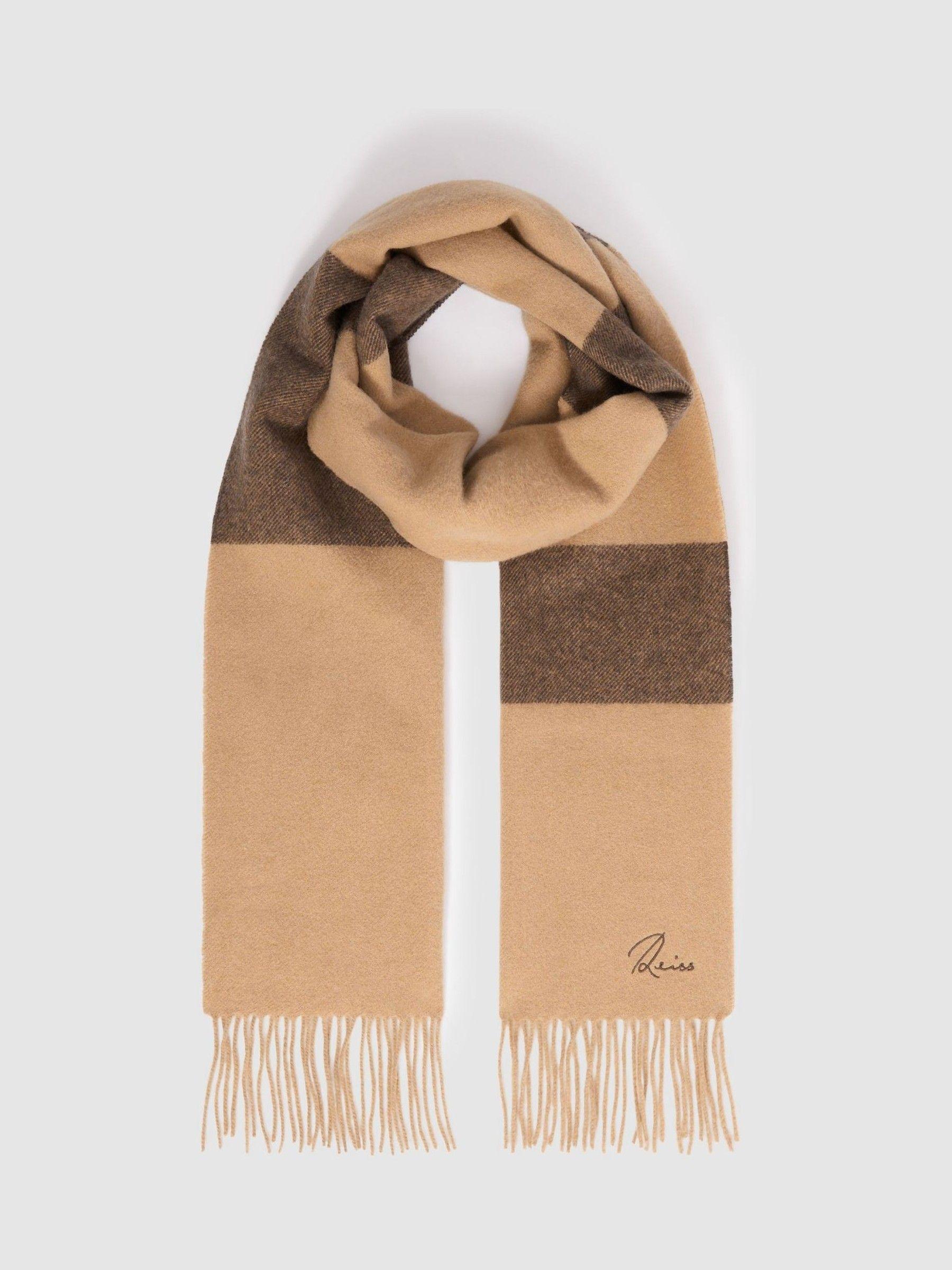 Wool and Cashmere Striped Scarf in Camel/Brown Product Image