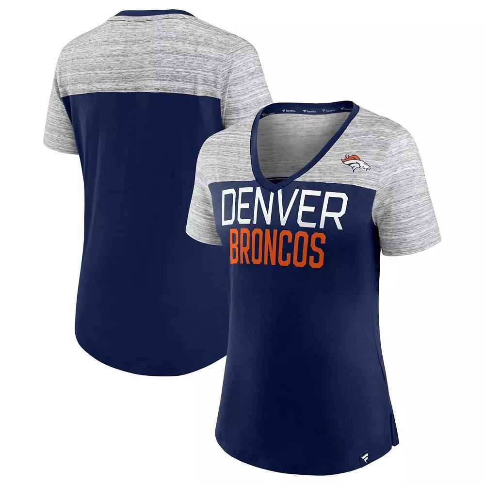 Women's Fanatics Branded Navy/Heathered Gray Denver Broncos Close Quarters V-Neck T-Shirt, Size: XL, Blue Product Image