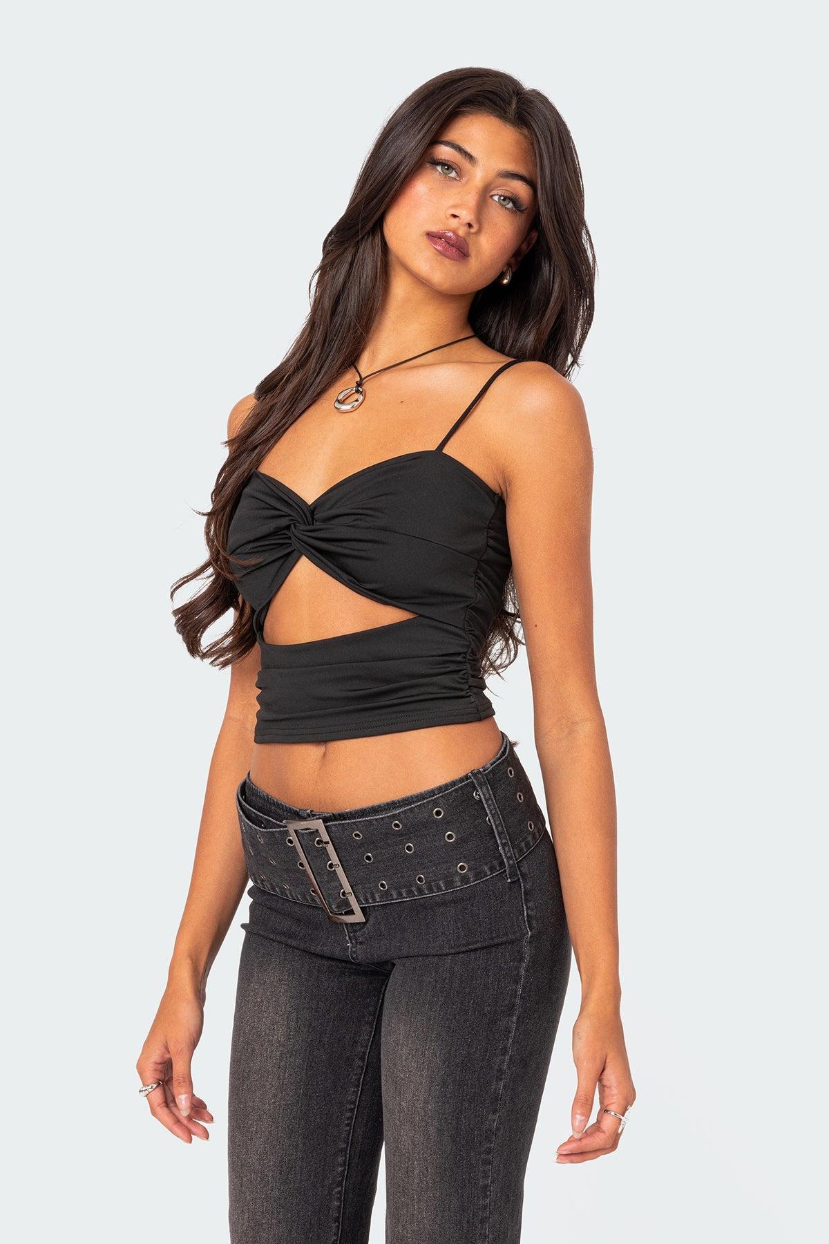 Twist Front Gathered Cut Out Tank Top Product Image