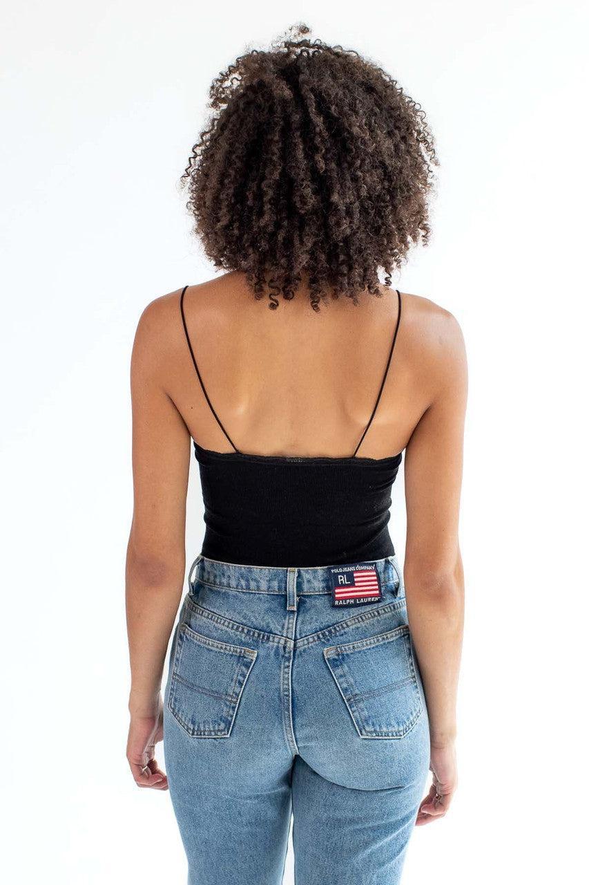 Black Seamless Lace Trim Bodysuit Product Image