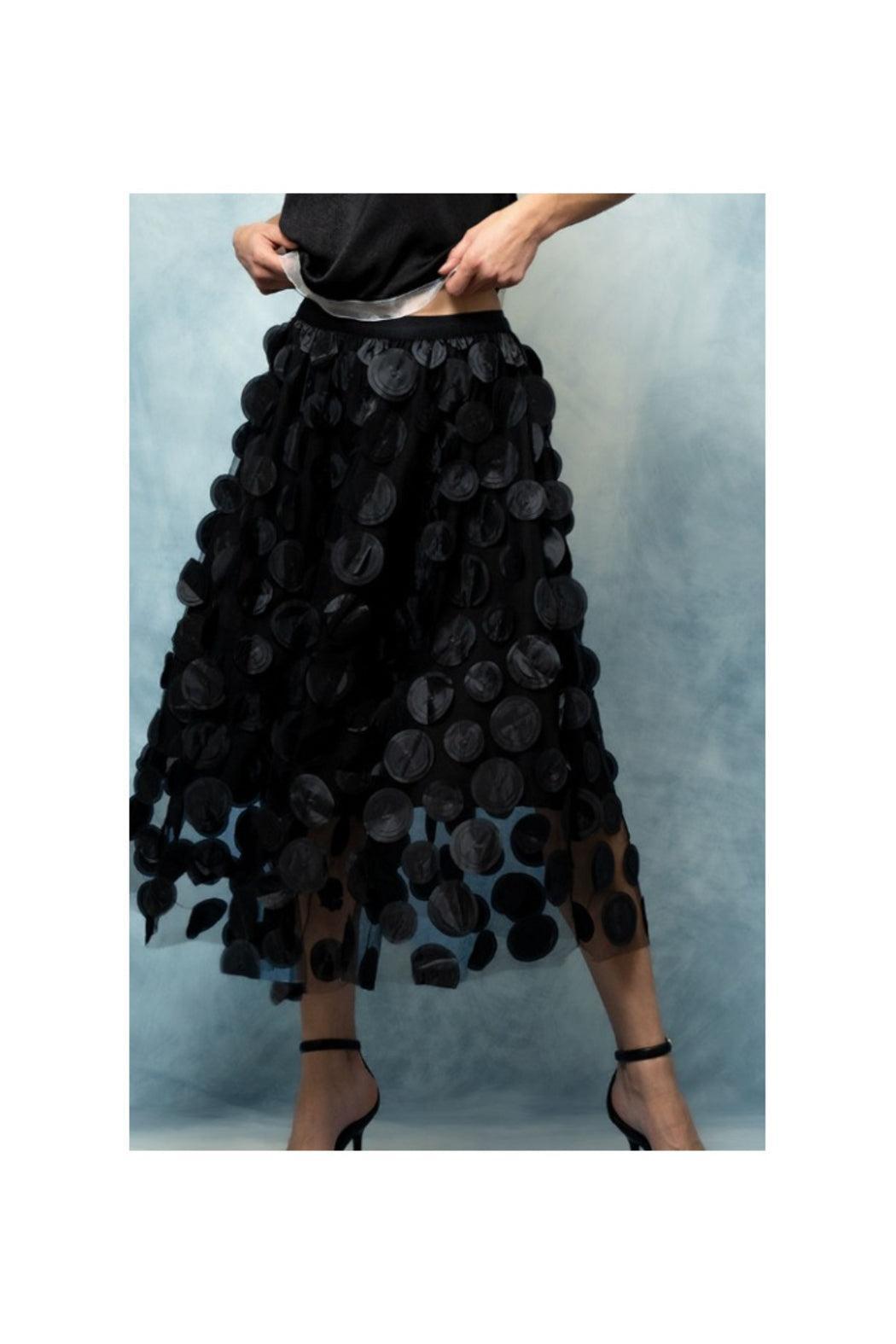 Polka Dot Tulle Midi Skirt with Elastic Waist Product Image
