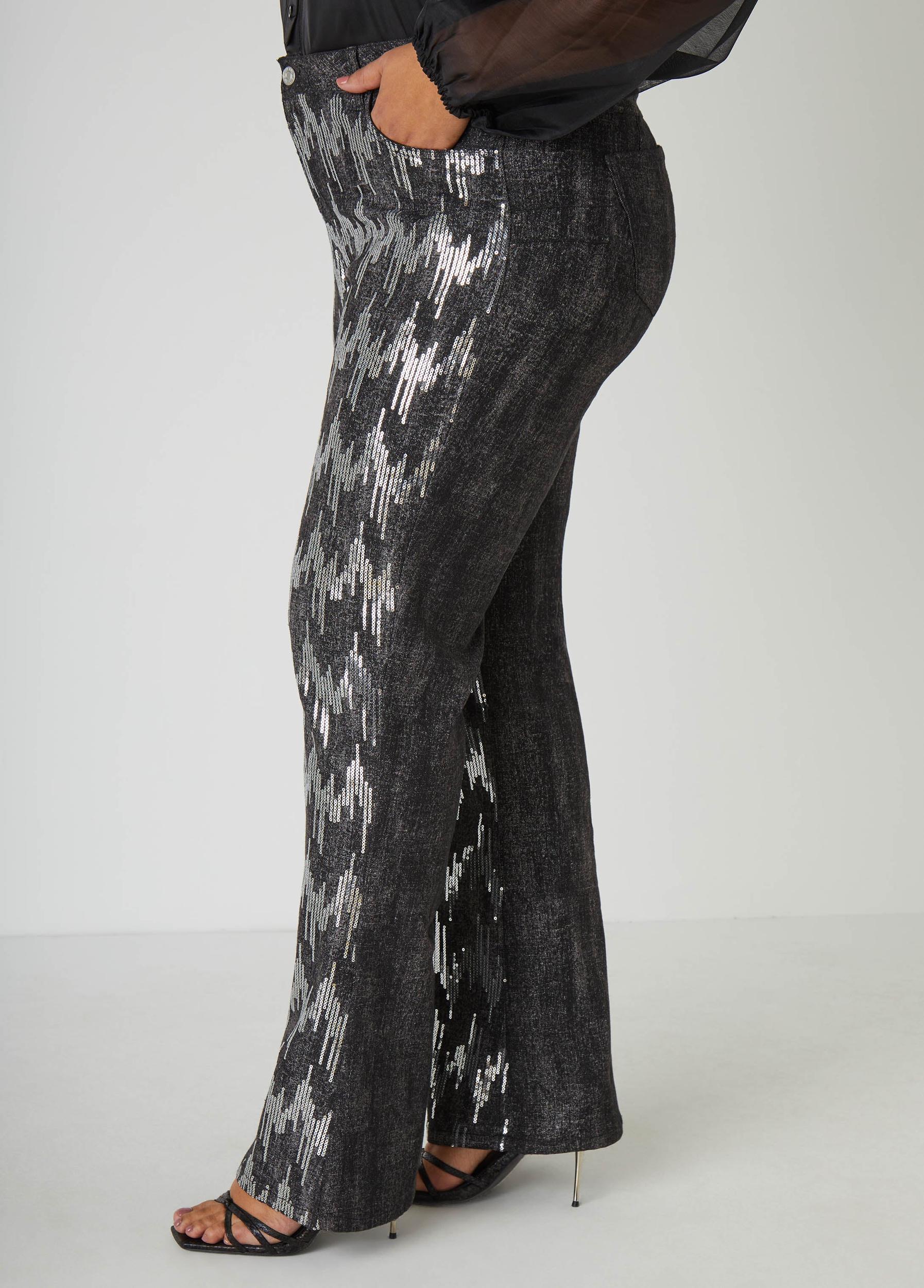 Plus Size Sequined Flared Jeans Ashley Stewart Product Image