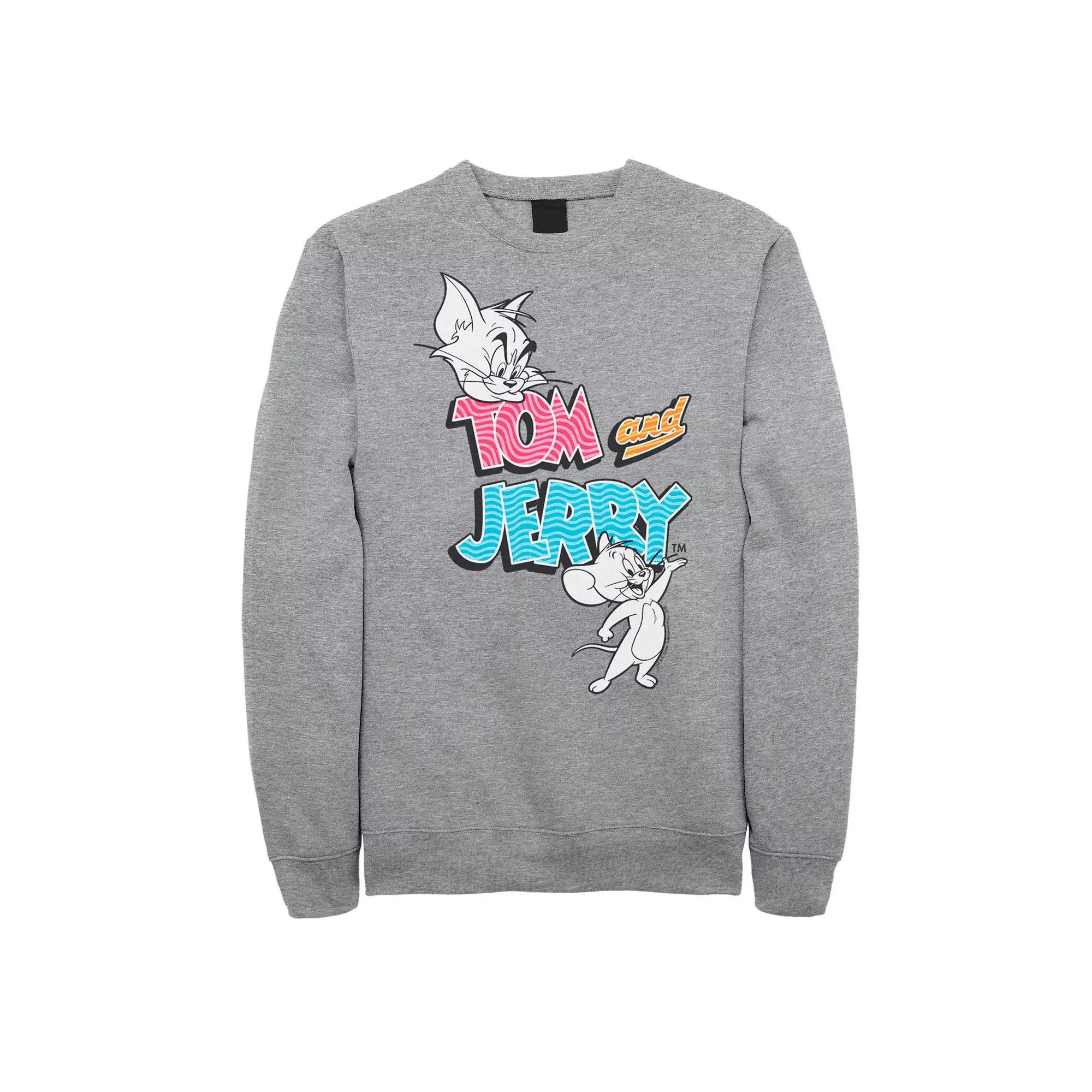 Big & Tall Tom and Jerry Patterned Logo Stamp Portrait Graphic Fleece, Men's,  Product Image