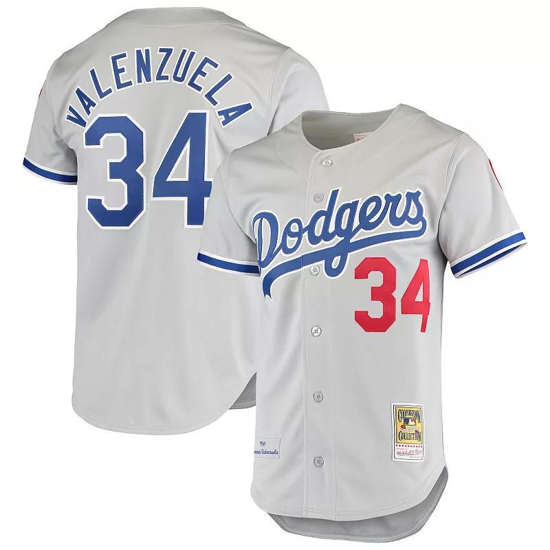 Men's Mitchell & Ness Fernando Valenzuela Gray Los Angeles Dodgers Road 1981 Cooperstown Collection Authentic Jersey, Size: 52, Grey Product Image