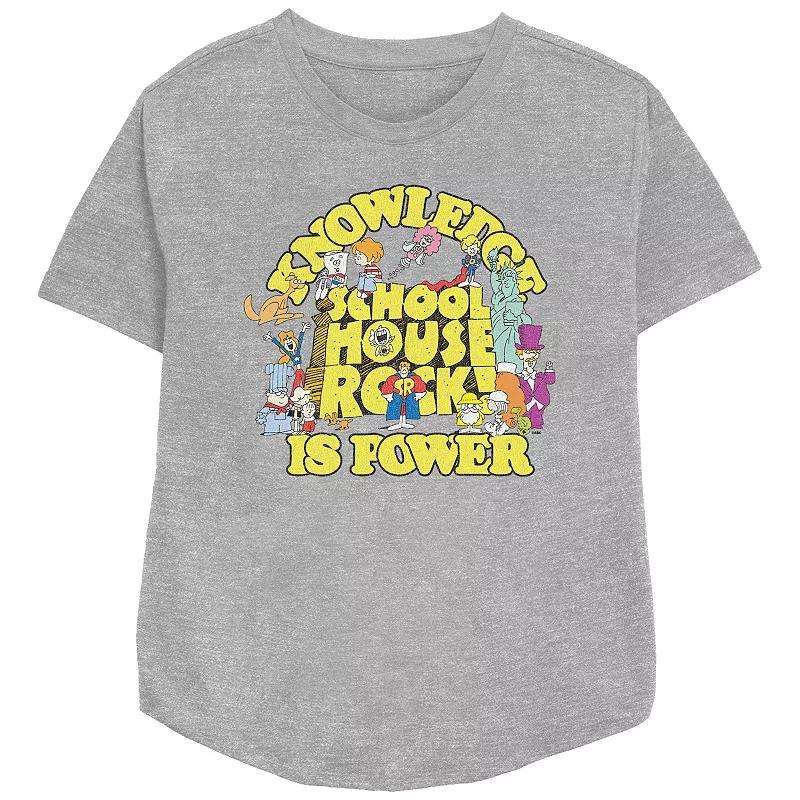 Disney's Schoolhouse Rock! Knowledge Is Power Women's Relaxed Fit Graphic Tee, Size: Medium, Athletic Grey Product Image